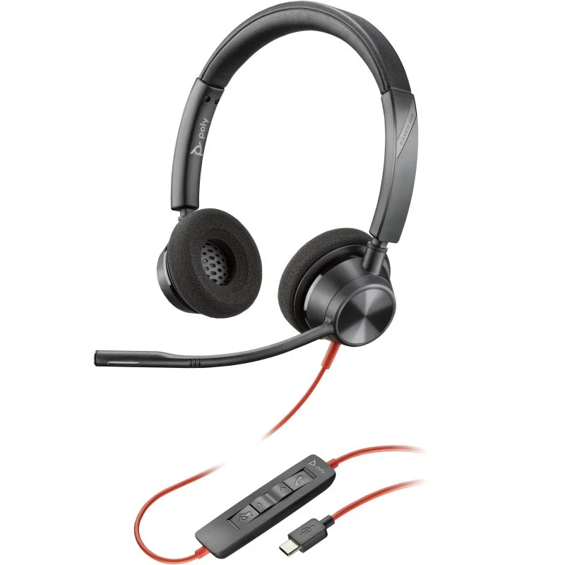 Detalle de Poly Blackwire 3320 Auriculares estéreo USB-C con adaptador