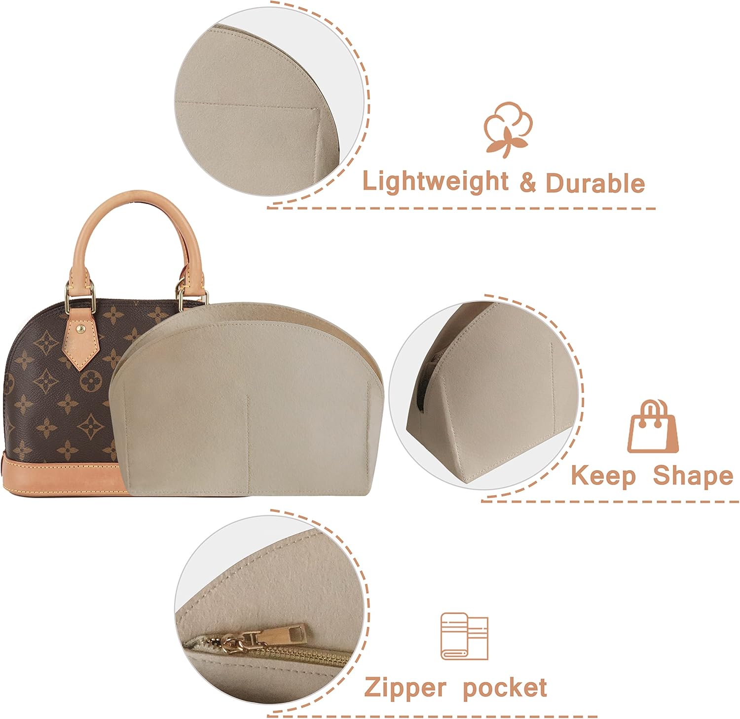 Thumbnail 2 de Soyizom Handbag Organiser for Alma Insert (Alma PM/BB) – Felt Bag Pouch