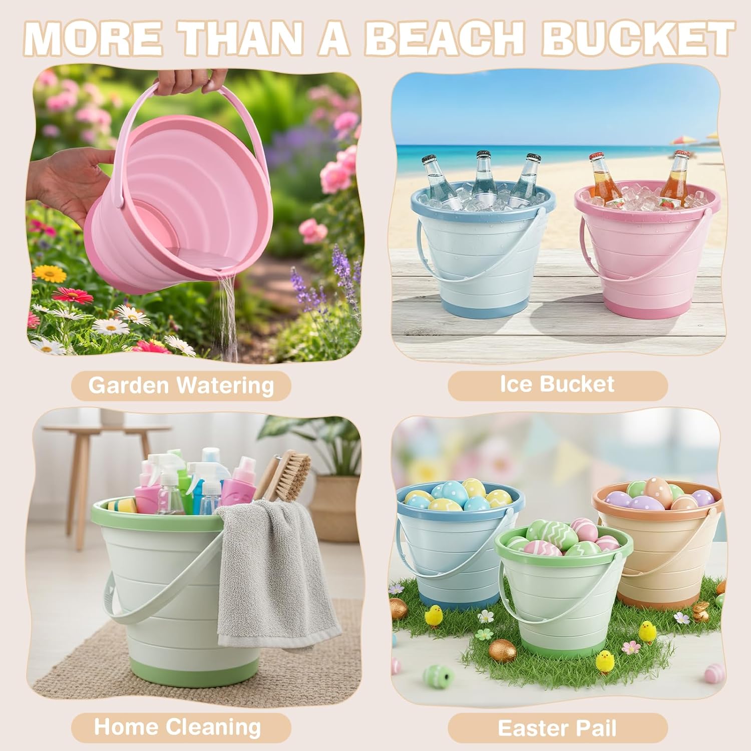 Thumbnail 6 de Dreamon Beach Toys – 13PCS Bucket and Spade Set for Kids with 4 Collapsible Buckets, 8 Spades and Mesh Bag