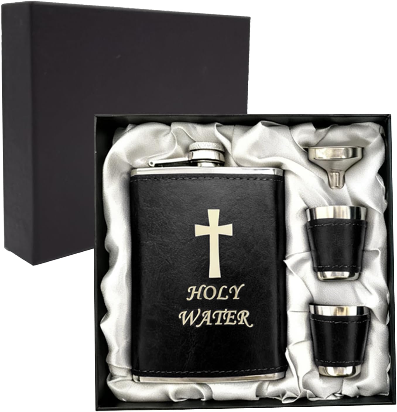 Detalle de Hip Flask Set with Funnel and Shot Glasses, 8 oz Stainless Steel & PU Leather, Leak-Proof Whiskey Flask