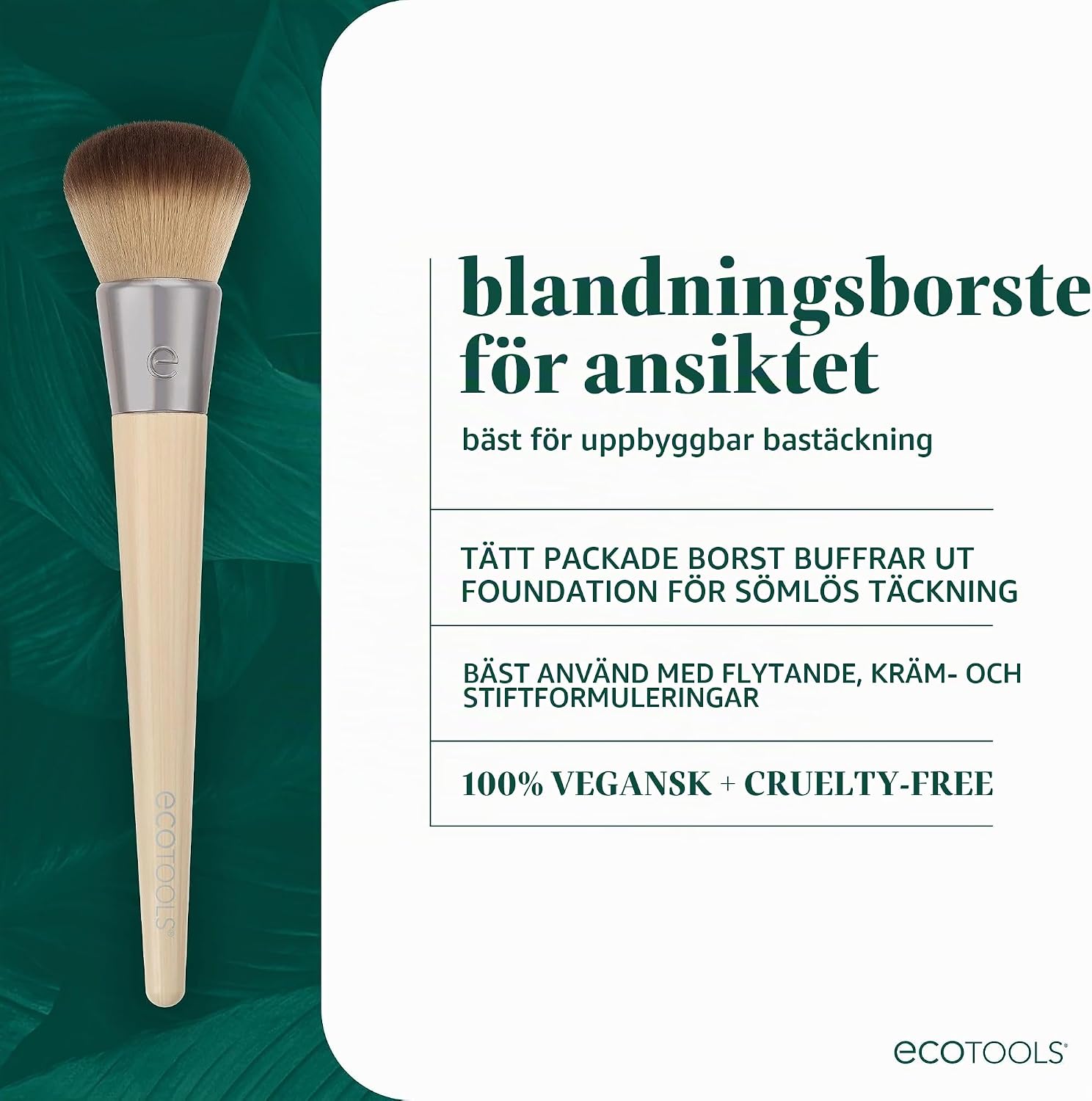 Detalle de EcoTools Blending Face Makeup Brush – tät foundationborste med syntetstrån