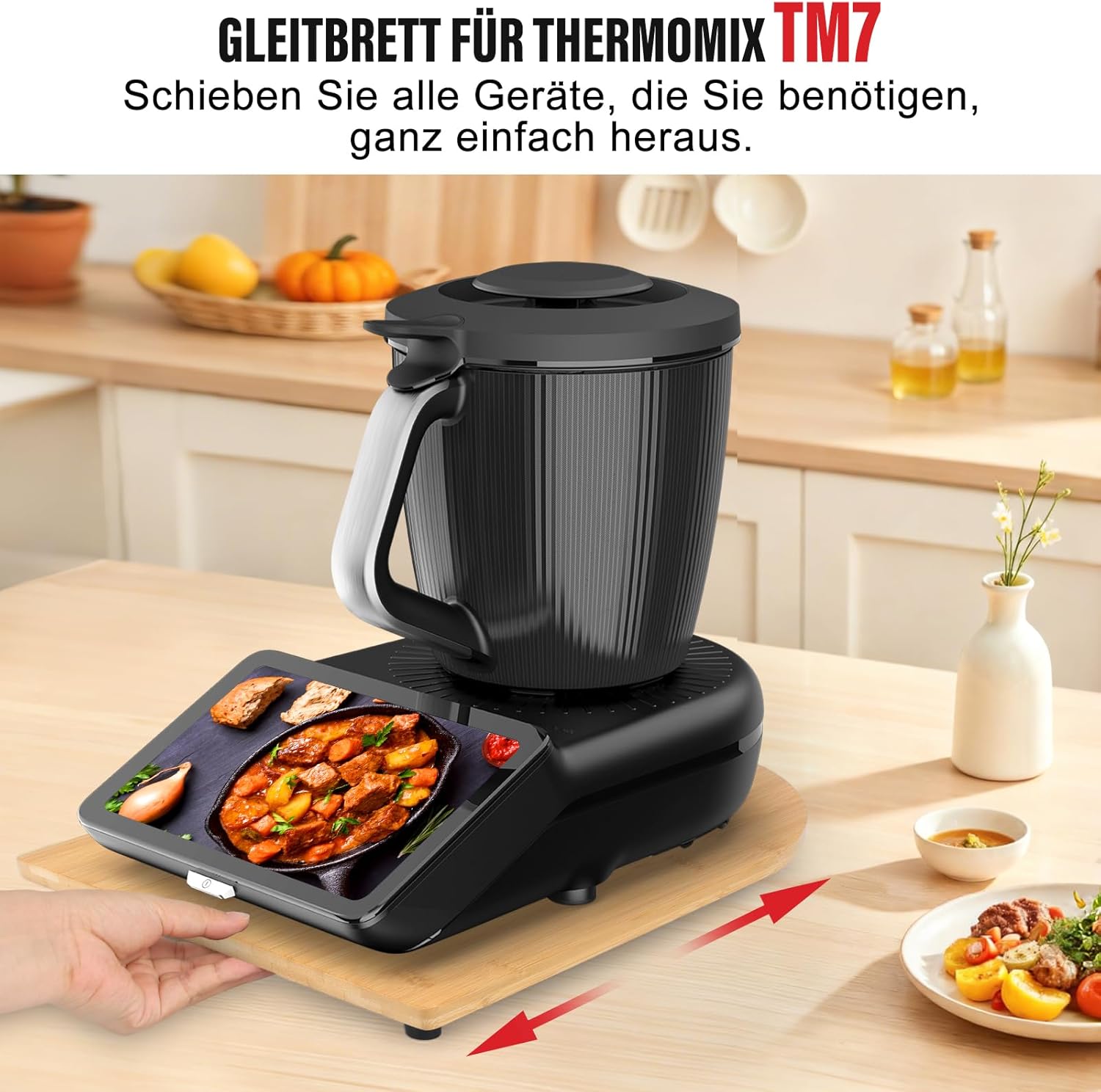 Thumbnail 1 de Bambus Gleitbrett für Thermomix TM7 mit 360° Rollen – müheloses Verschieben, rutschfest & stilvoll
