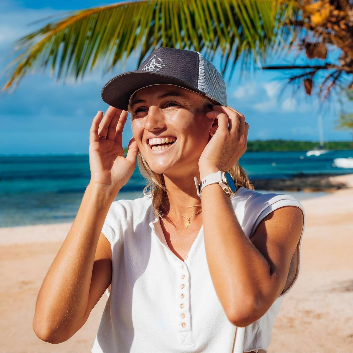 Detalle 2 de Soulbuddy Baseball Trucker Cap – 2er Partnerlook-Set für Vater–Sohn bzw. Mutter–Tochter