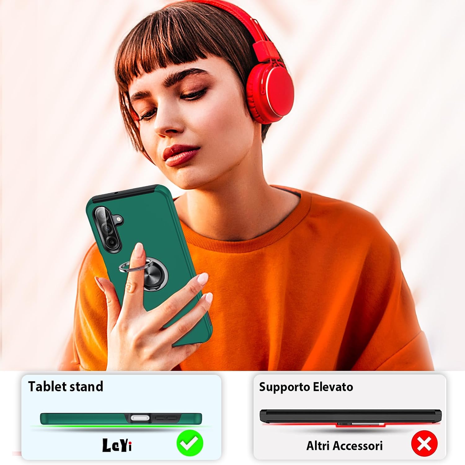 Detalle 2 de LeYi Galaxy A17 Case with 2 Tempered Glass Protectors and Built‑in Ring Stand