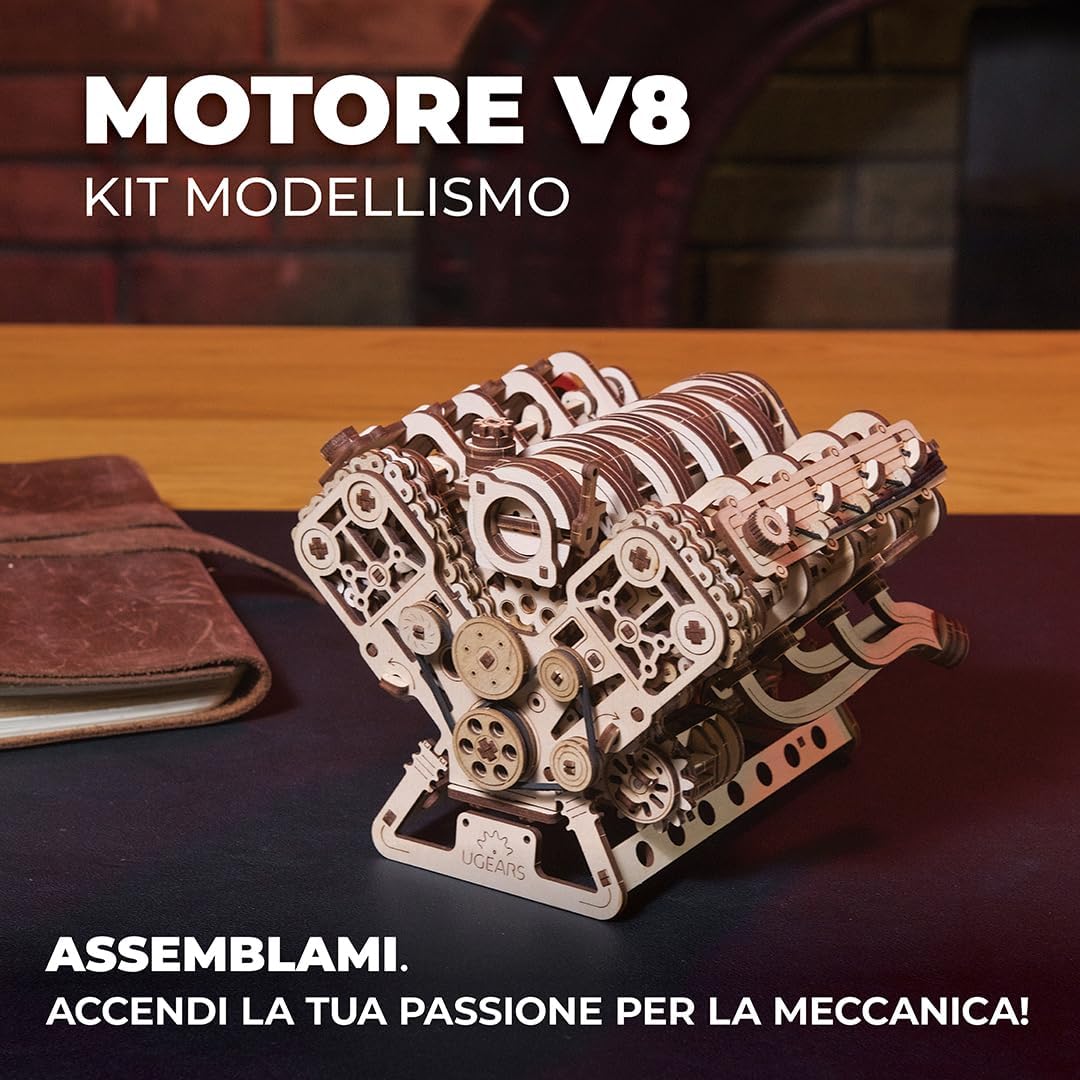 Thumbnail 1 de UGEARS V8 Engine Model Kit: Puzzle 3D in Legno per Adulti (776 pezzi) - Motore V8 in scala 1:6