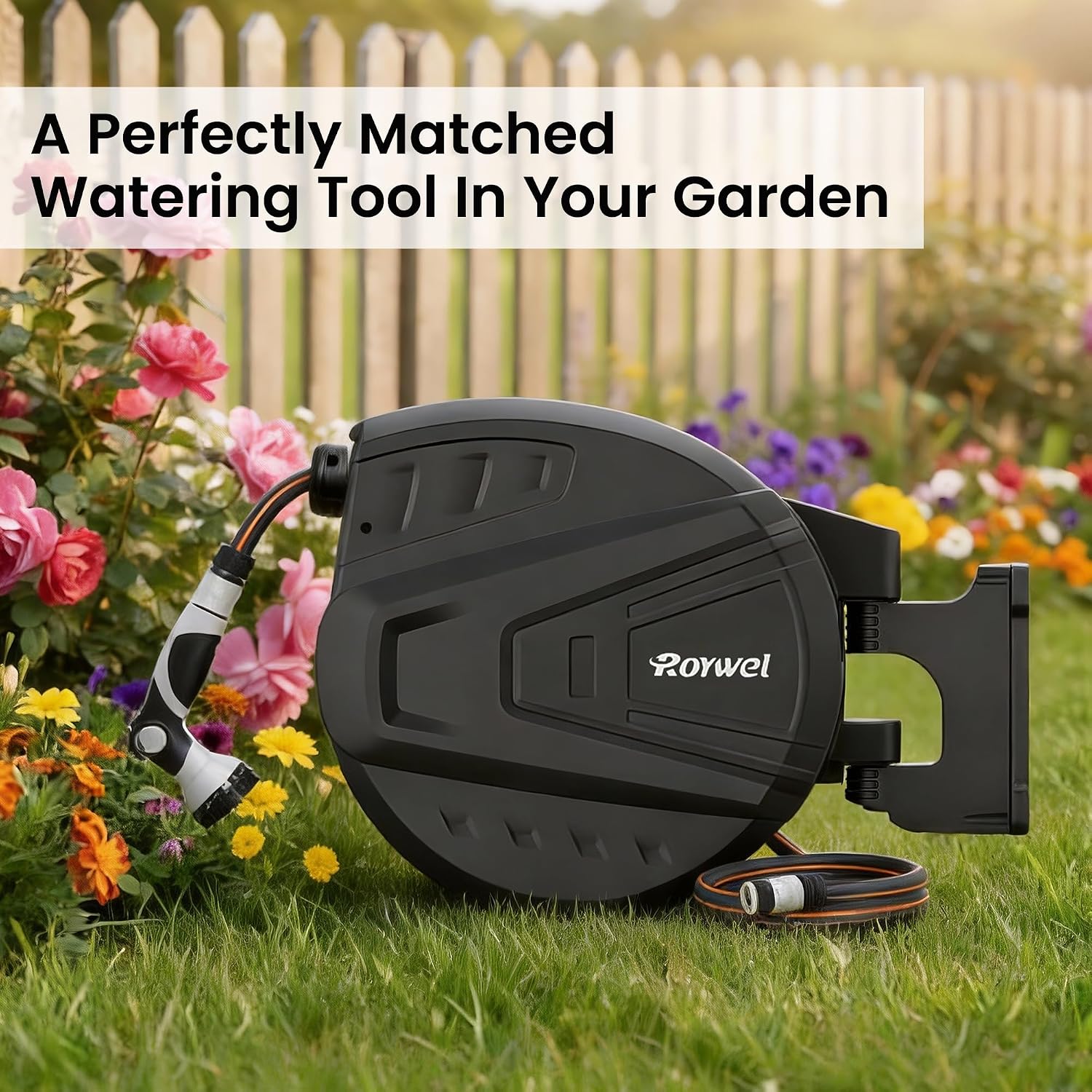 Thumbnail 4 de Roywel Auto Reel Garden Hose 40M: Wall‑Mounted Auto Rewind with 180° Pivot