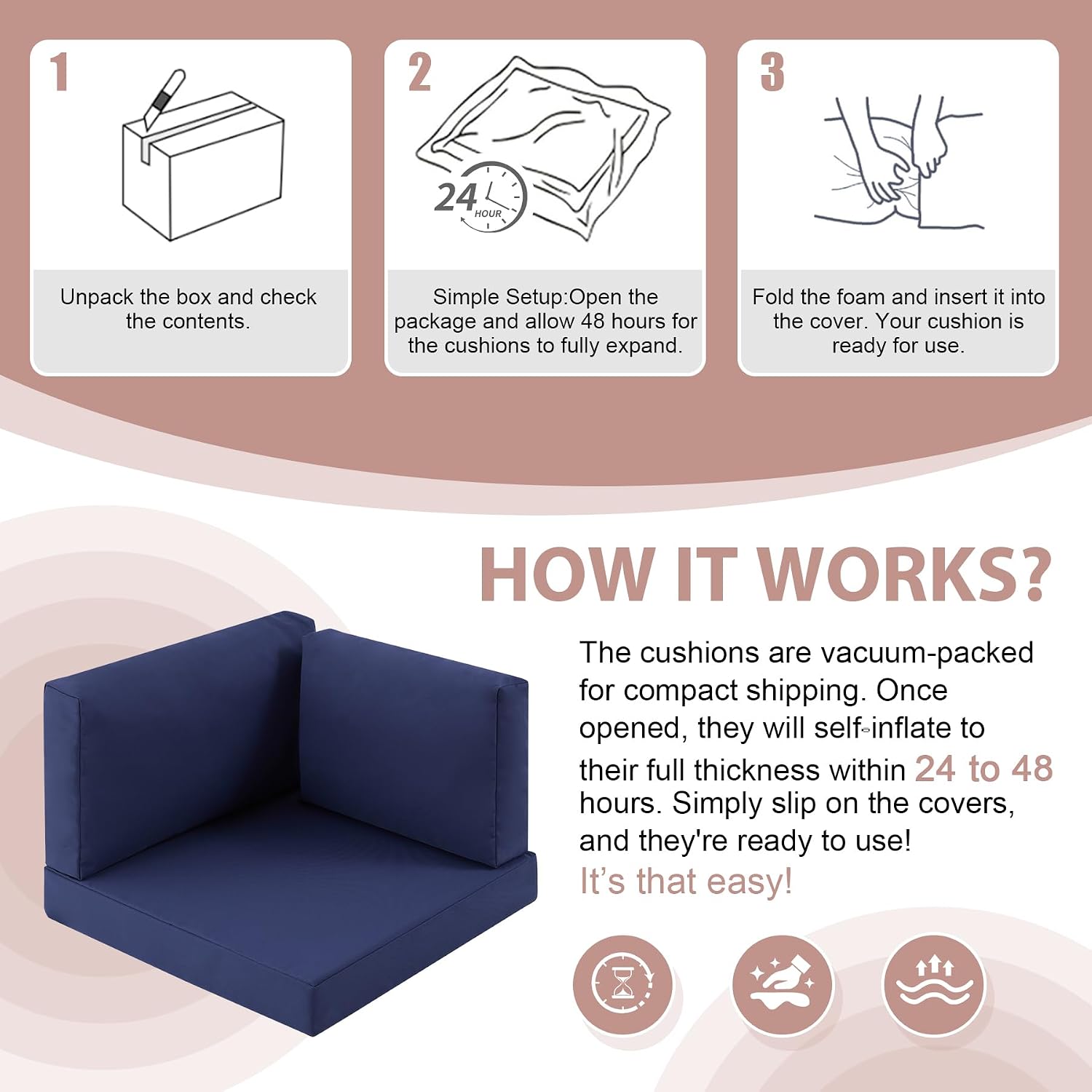 Detalle de MuaMelop 14PCS-NavyBlue 14-Piece Patio Sectional Cushion Set, Water-Resistant