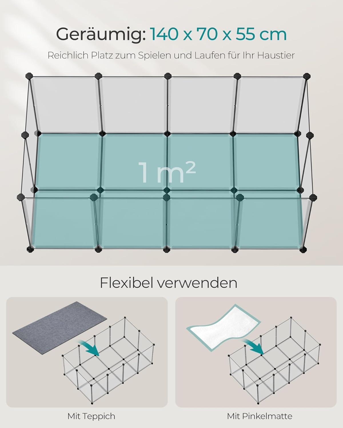 Thumbnail 3 de SONGMICS Freigehege mit Bodenplatten 140 x 70 x 55 cm – weiß LPC007W01