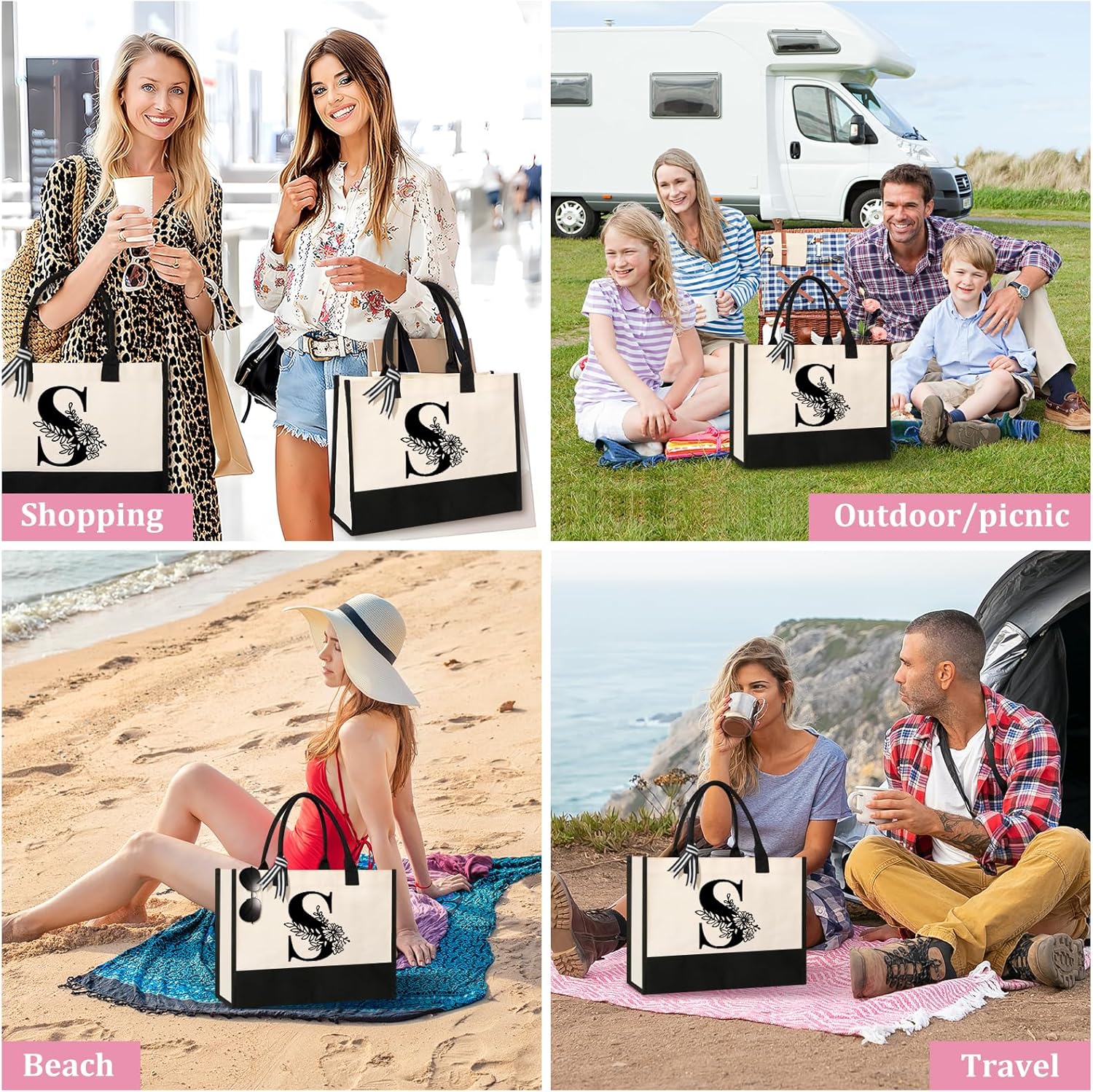 Thumbnail 4 de Tecanne Initial Canvas Tote Bag