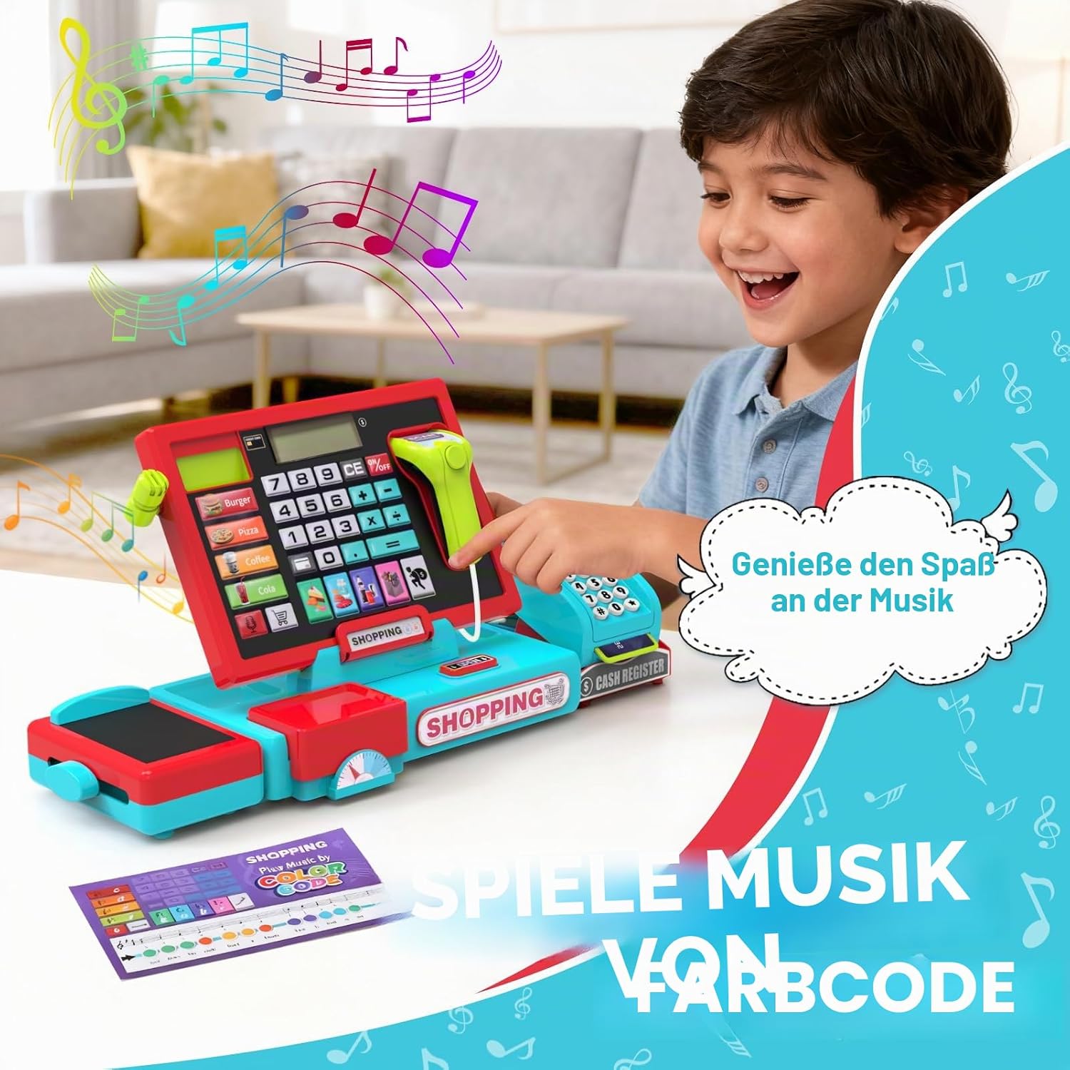 Detalle de Elektronische Spielzeug-Kasse mit Scanner und Sound – Rollenspielkasse für Kinder ab 3 Jahren