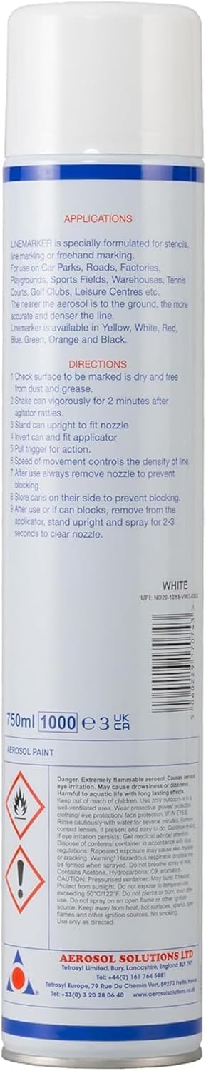 Thumbnail 1 de Aerosol Solutions Line Marker 750 ml – Spray blanc pour gazon et routes (Lot de 6)