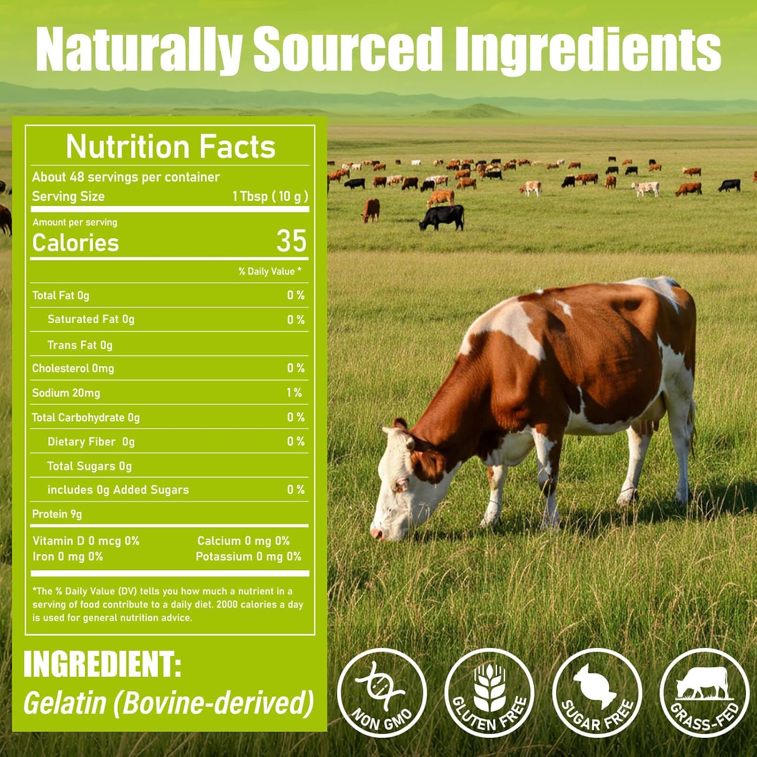 Detalle 2 de Fangkic Unflavored Beef Gelatin Powder, 17 oz, Grass-Fed