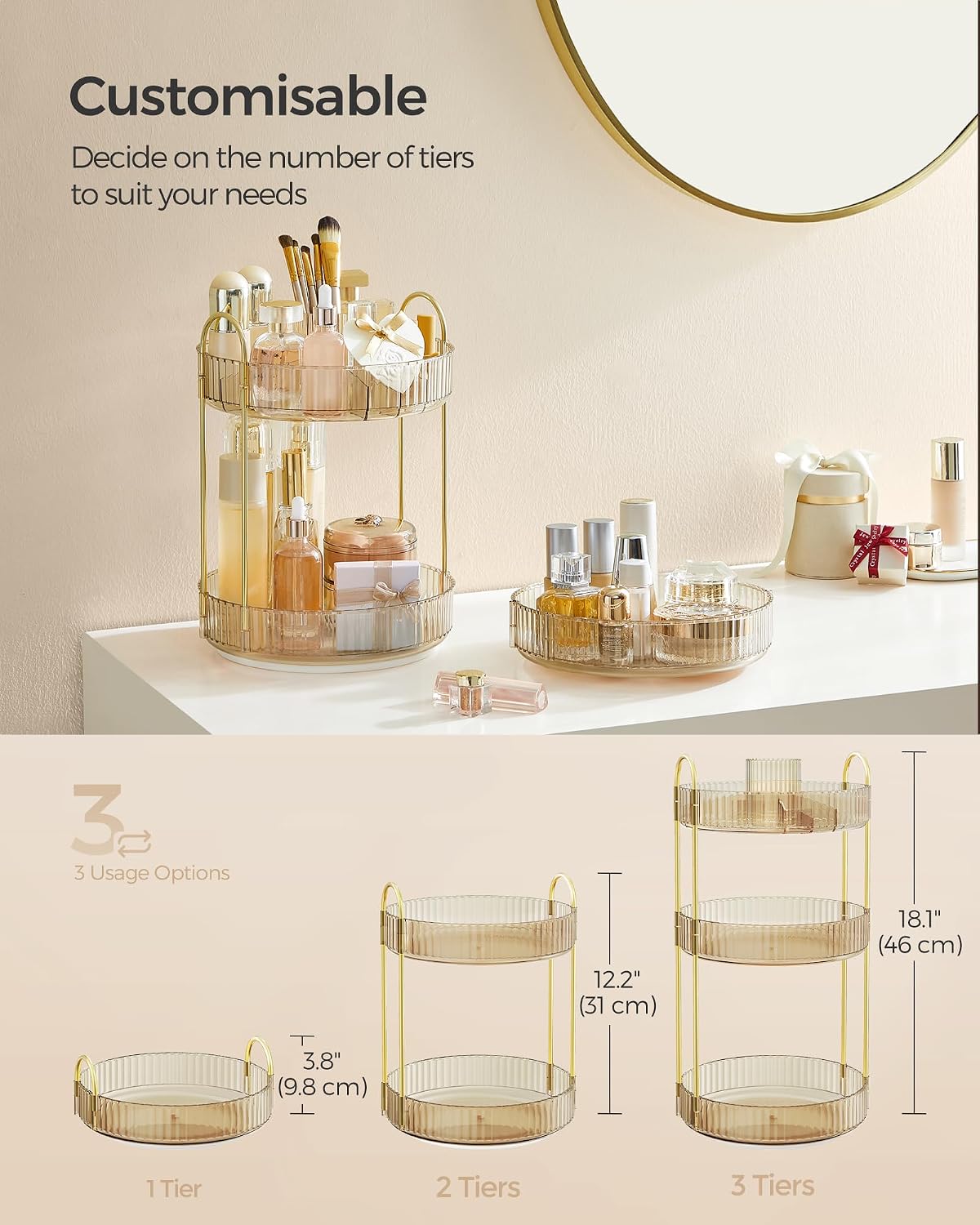 Detalle de SONGMICS Rotating Makeup Organiser 3-Tier