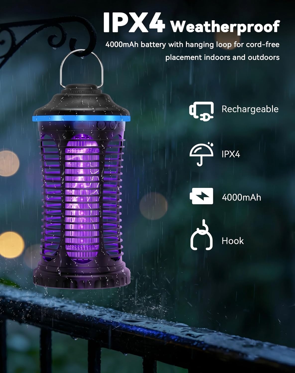 Thumbnail 4 de Regevo Insektenvernichter Elektrischer 2 in 1 – Mückenfalle mit 2000V Hochspannung, IPX4, 4000 mAh Akku