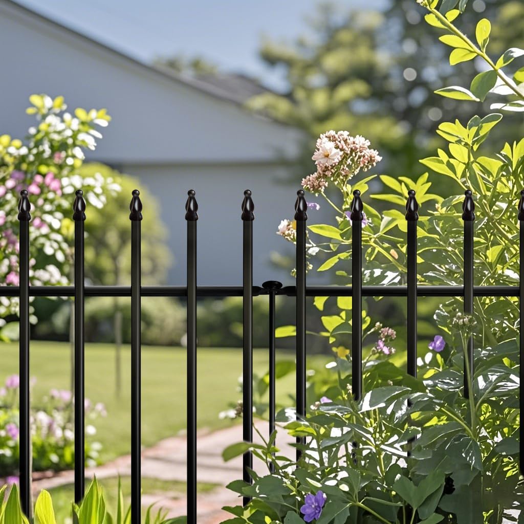 Thumbnail 1 de Thealyn decorative metal garden fence set – 81cm high, 5 panels, 3m total length, no-dig border dog fence (black)