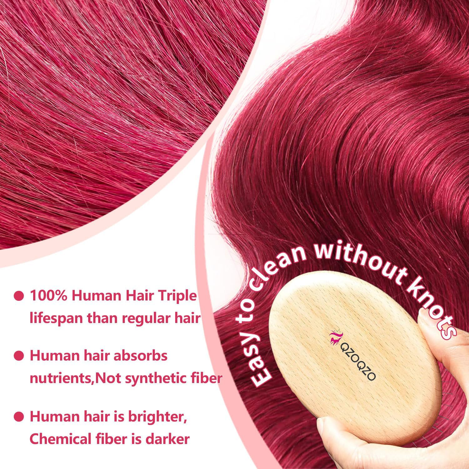 Detalle 2 de QZOQZO 99j Burgundy Lace Front Wig (13x6) — 100% Virgin Brazilian Human Hair, Body Wave, Glueless