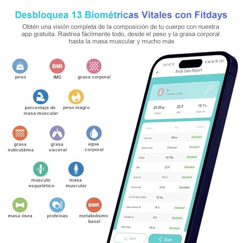 Thumbnail 1 de Healthkeep Bascula Grasa Corporal: Báscula de Baño Wireless con 13 Funciones