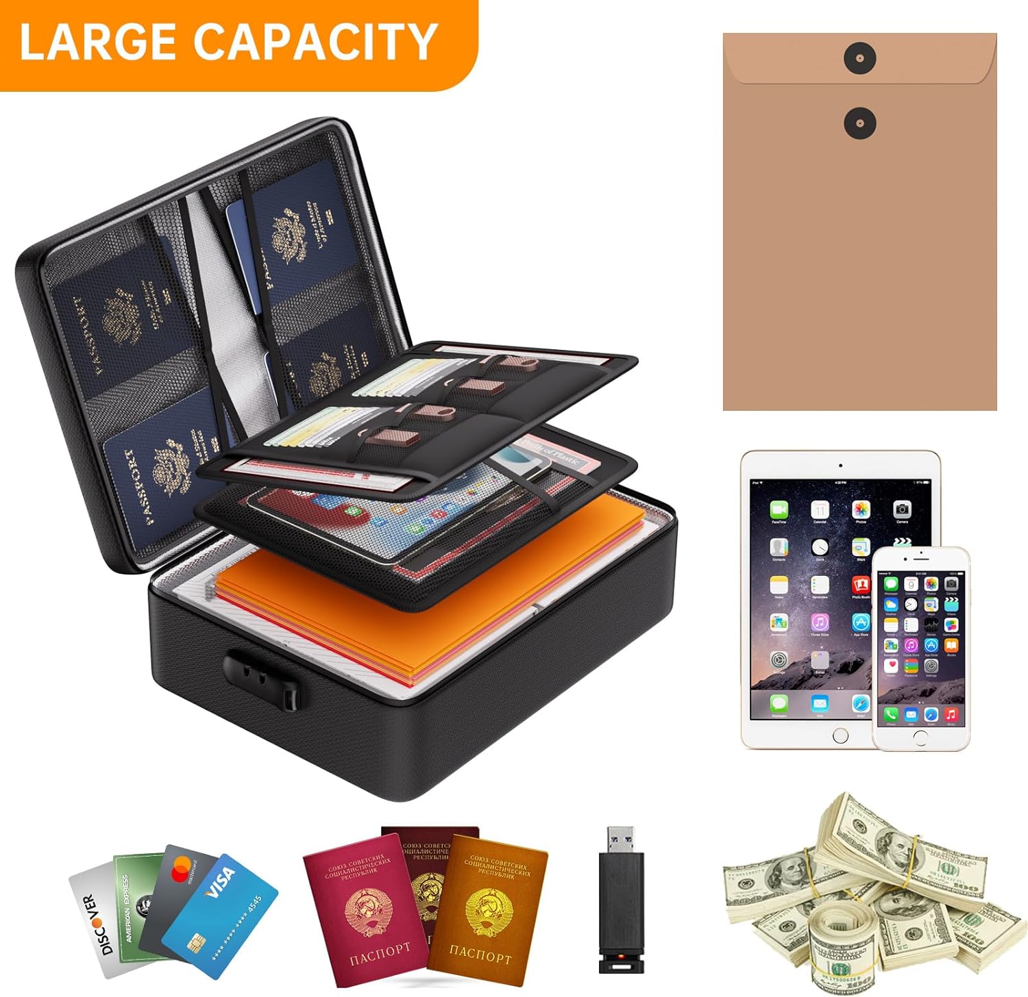 Detalle de DocSafe DS0089 5200°F Fireproof Document Organizer with Lock, 8 Layers