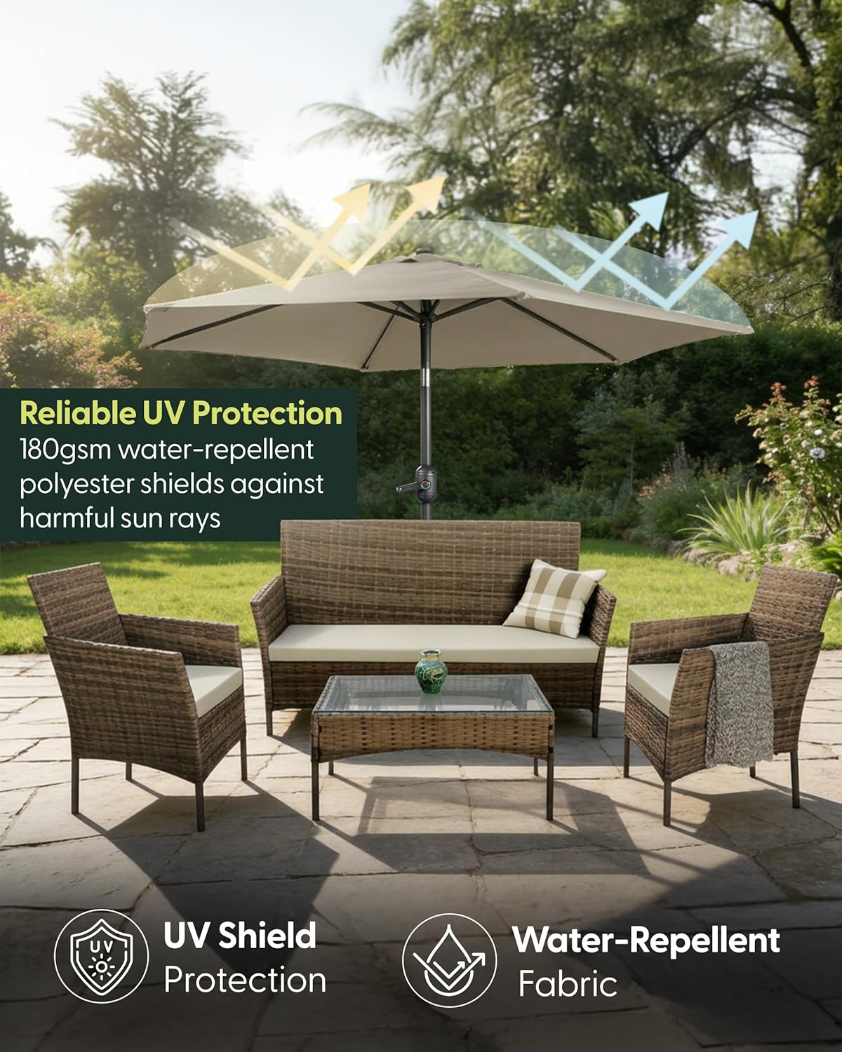 Thumbnail 1 de KEPLIN Tilting Parasol Crank & Tilt Outdoor Umbrella with Protective Cover, UPF 50+ 180gsm Polyester Canopy (2m)