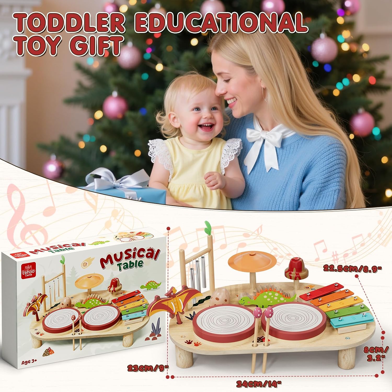 Thumbnail 6 de Lehoo Castle 8‑in‑1 Musikinstrumente Tisch für Kleinkinder (1–3 Jahre) – Holz-Dinosaurier, Montessori‑Lernspielzeug