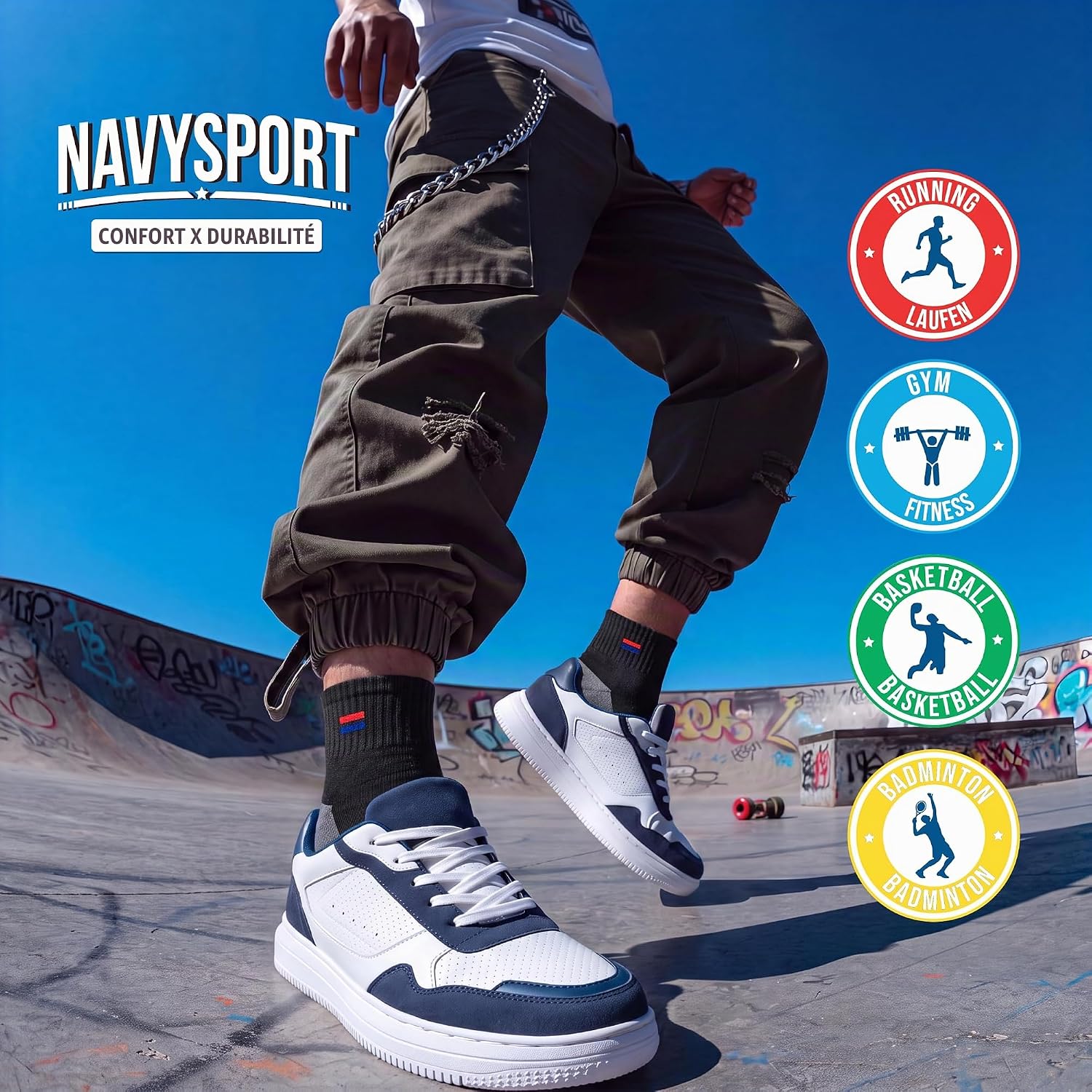 Thumbnail 6 de NAVYSPORT sportsokken voor heren, kwartlang katoen-elastaan, 6 paar