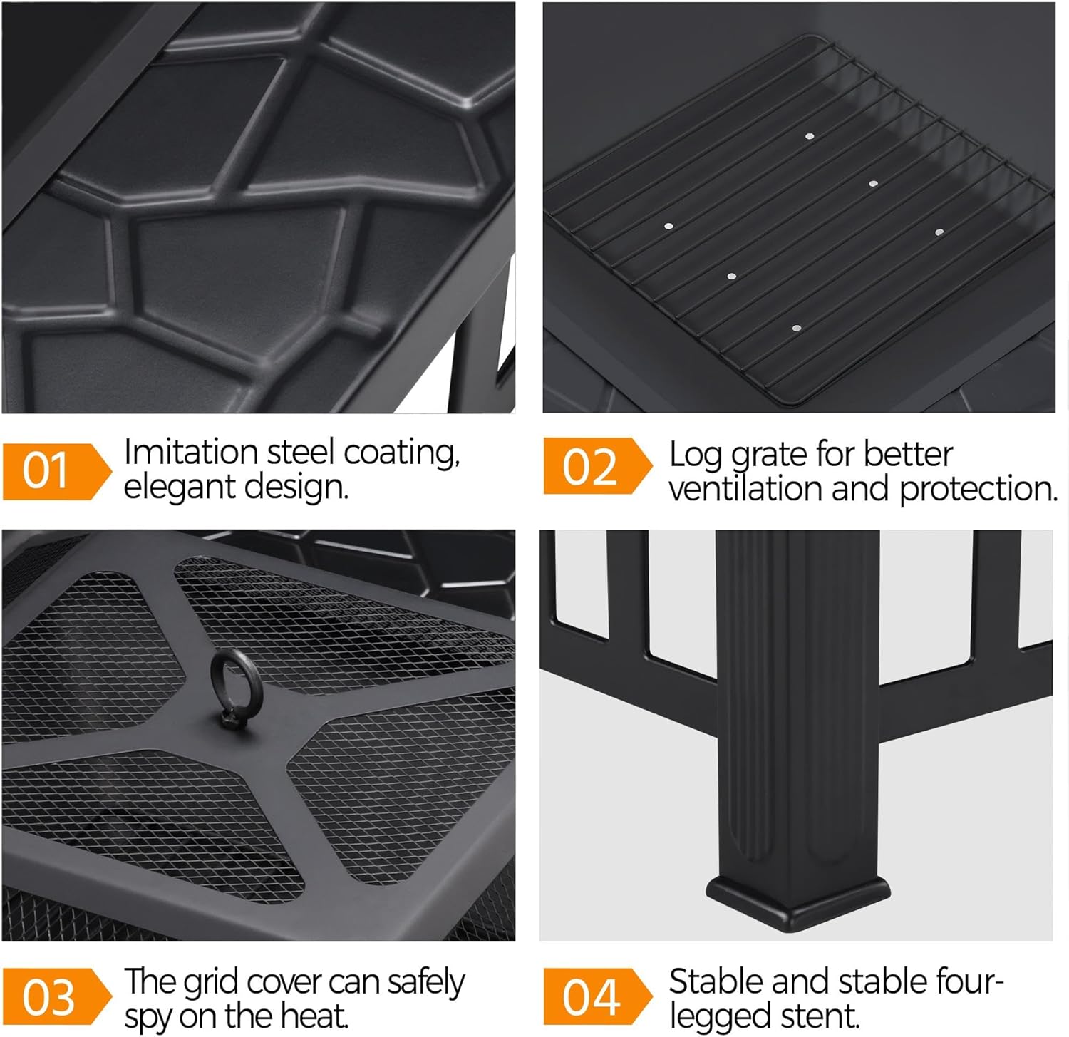 Thumbnail 4 de Yaheetech Brasero extérieur 3 en 1 carré 81×81×50 cm avec couvercle en maille et housse de protection