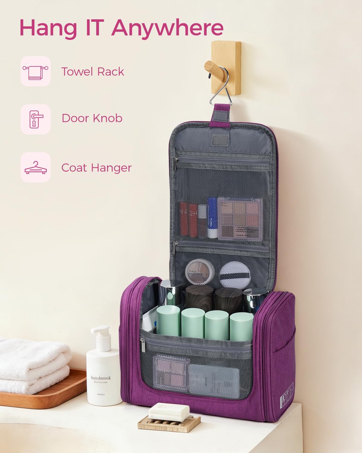 Thumbnail 4 de WANDF Borsa da toilette appesa: grande organizer da viaggio resistente all'acqua