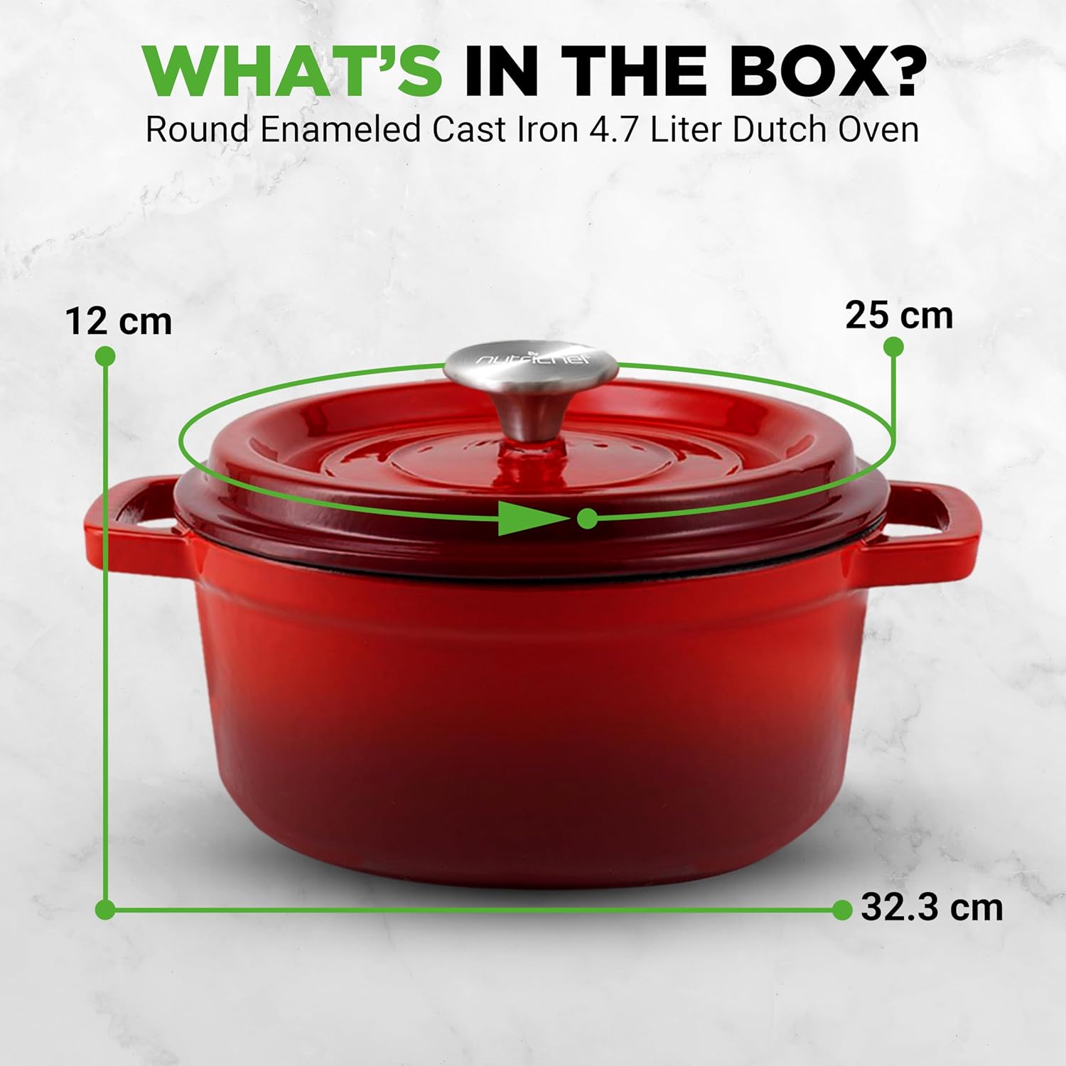 Thumbnail 6 de NutriChef Enameled Cast Iron Dutch Oven 4.7L (Round) with Self-Basting Lid – Red