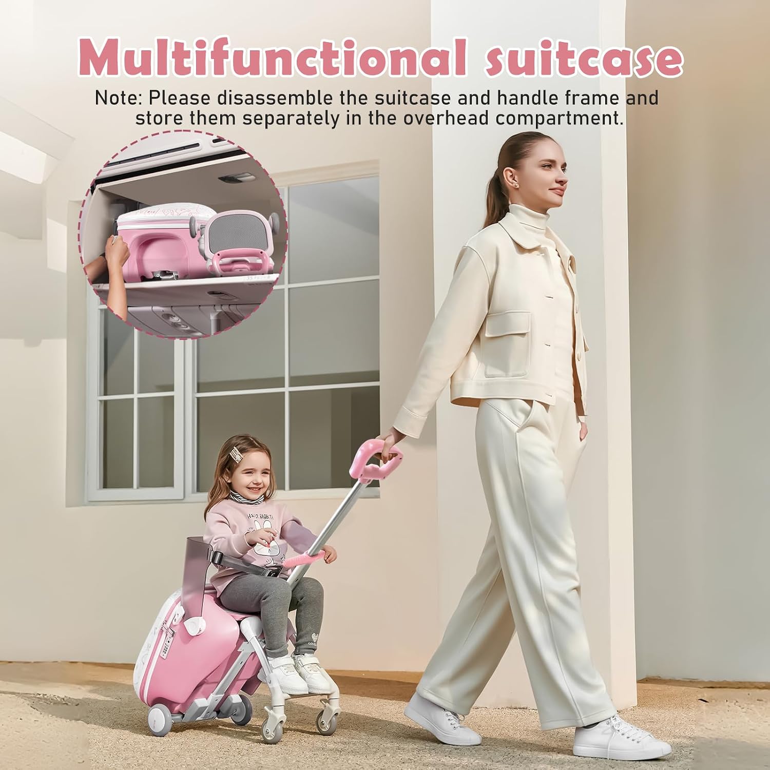 Detalle de AODI Kids Ride-on Luggage with Seat (20 inch) – 2-in-1 Carry-On Suitcase and Baby Stroller