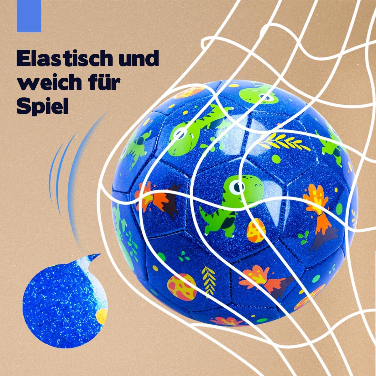 Thumbnail 4 de INPODAK Kinderfußball Größe 3 Dinosaurier-Fußball – Glitzerblau, 3–8 Jahre