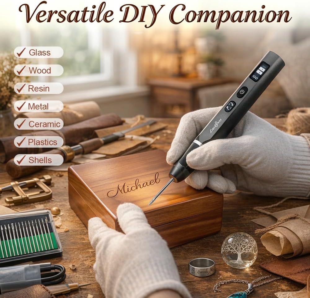 Detalle 2 de LIBERRWAY Engraving Pen: Cordless 2-Speed Mini Rotary Tool with 30 Bits and Power Display