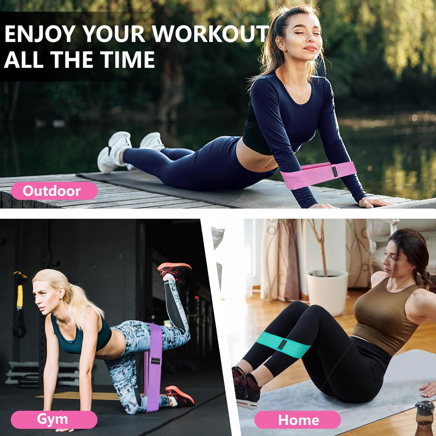 Detalle de koulate 3-Level Fabric Resistance Exercise Bands (Multi-Colored)