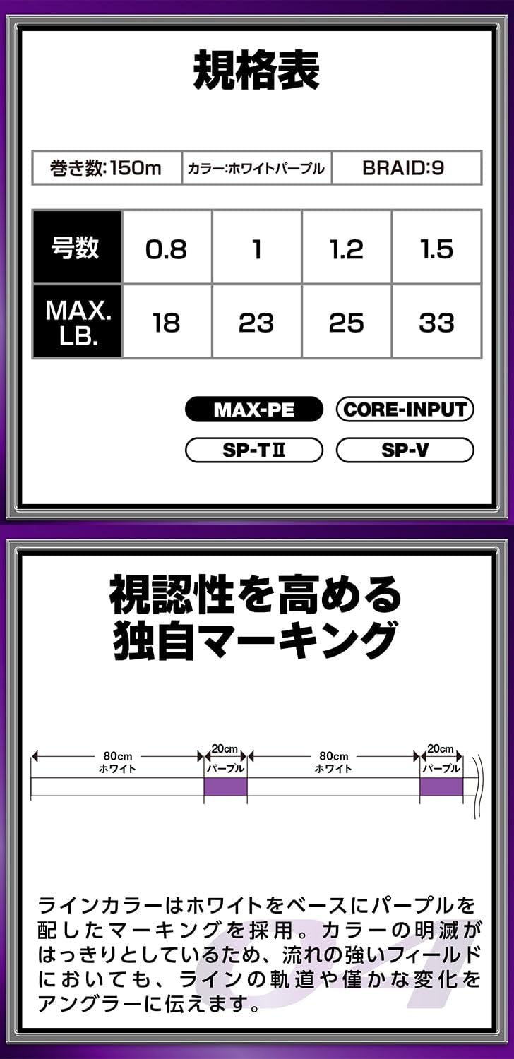 Detalle 2 de バリバス(VARIVAS)アバニ シーバス マックスパワーPE X9 9本撚りPEライン 150m・0.8号
