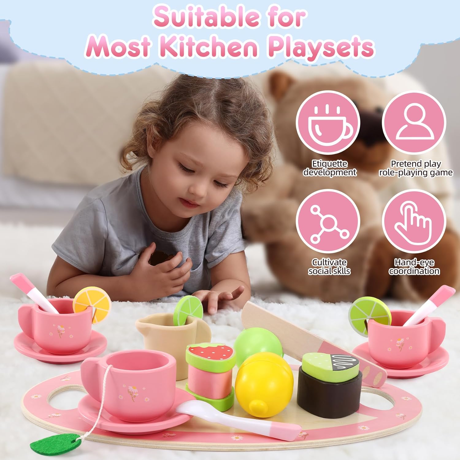 Detalle 2 de Seagoal Wooden Tea Set for Toddlers 🍽