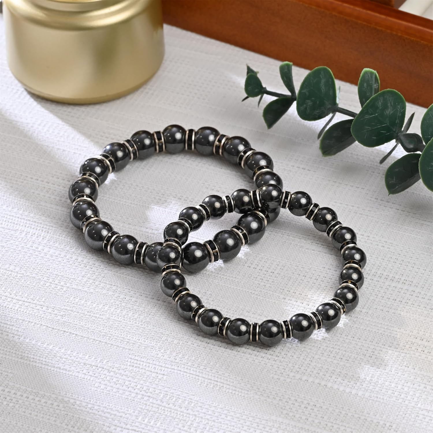 Thumbnail 1 de Apocalyptic-K Magnetic Hematite Bracelet, 6/8MM with Zirconia Rhinestones