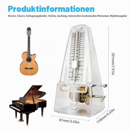 Detalle 2 de Mechanisches Metronom von BORDEAG – Transparentes Gehäuse, hohe Präzision und taktsicherer Akzentglocke