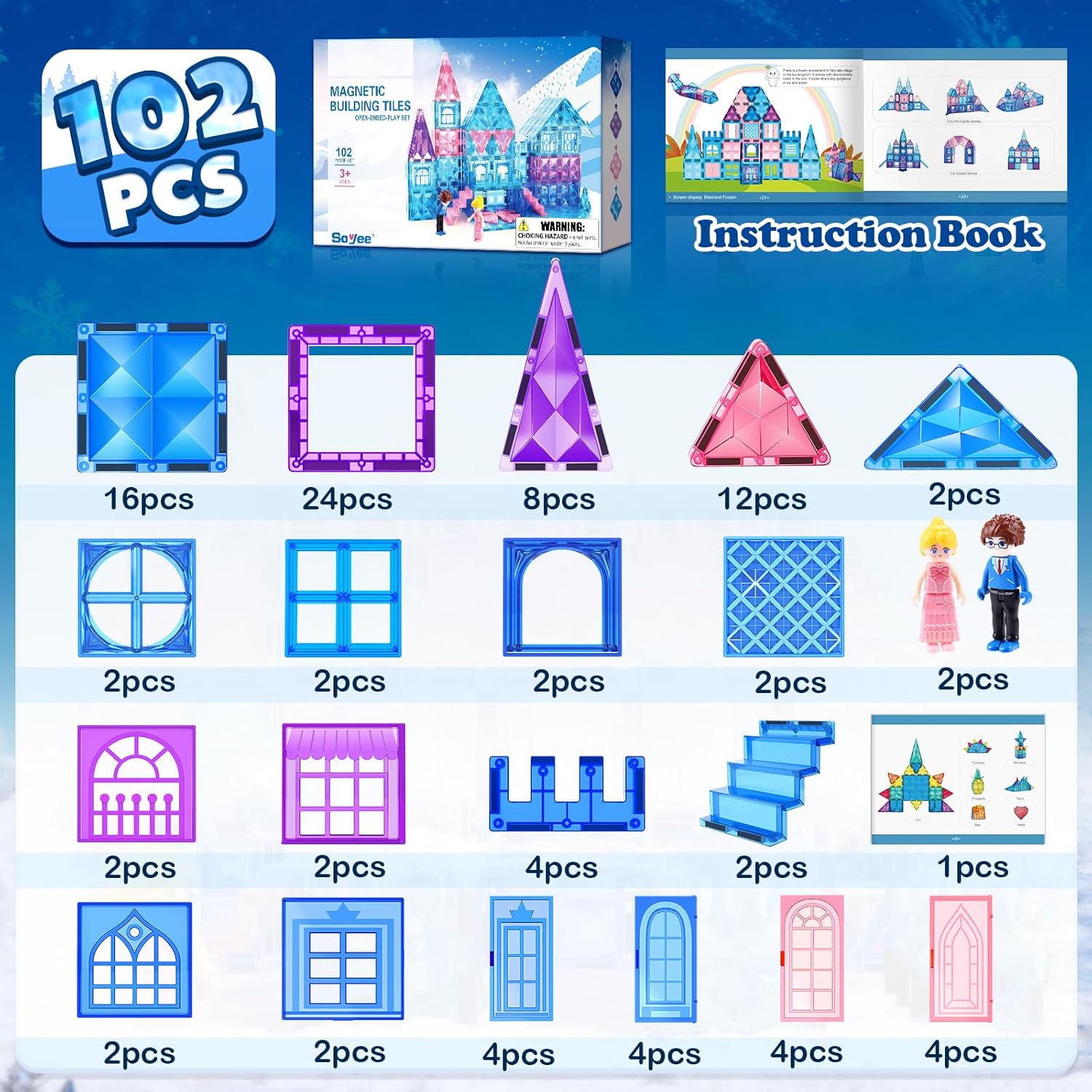 Detalle 2 de Soyee Magnetic Tiles 102pcs magnetic building set 🧩
