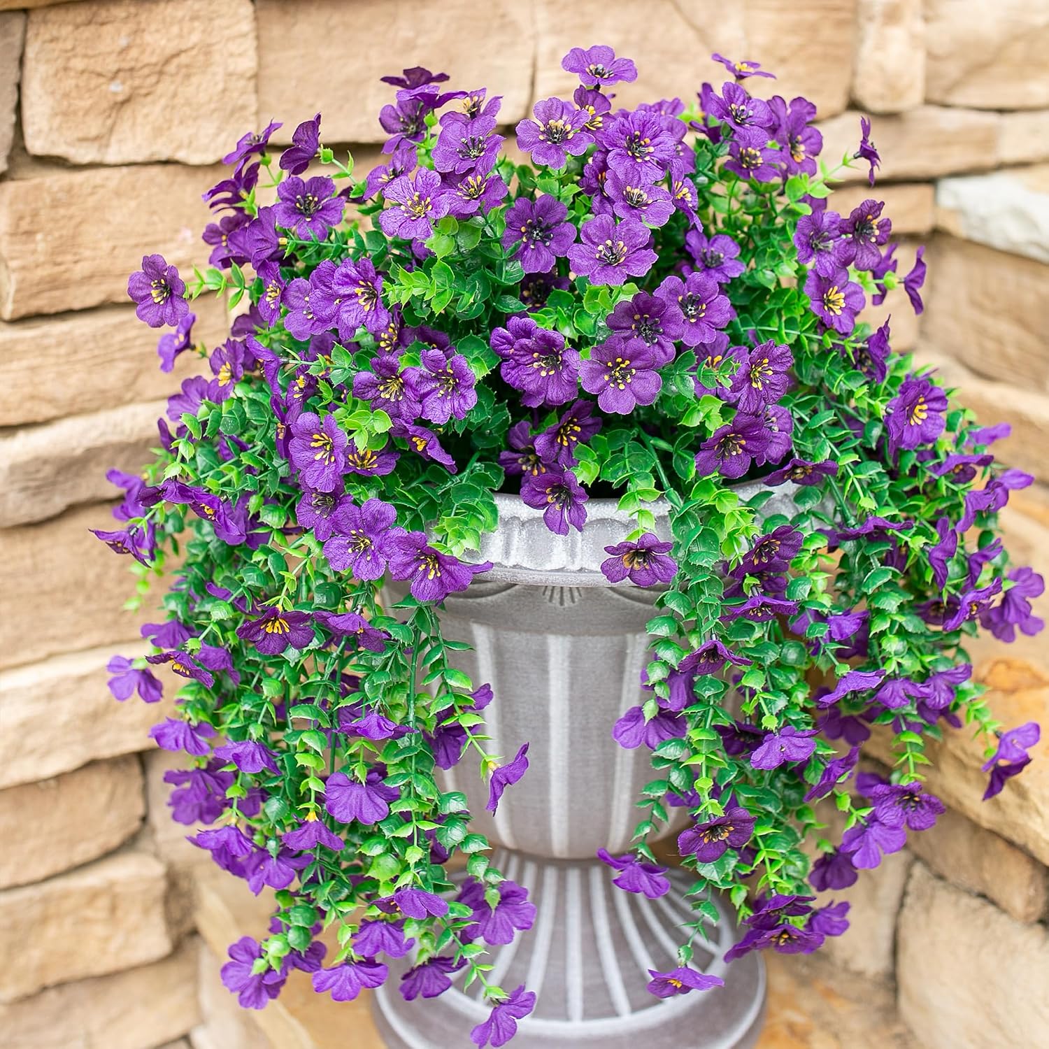 Thumbnail 4 de HyeFlora 2-Pack Dark Purple Artificial Hanging Flowers with Eucalyptus Leaves for Outdoor Garlands
