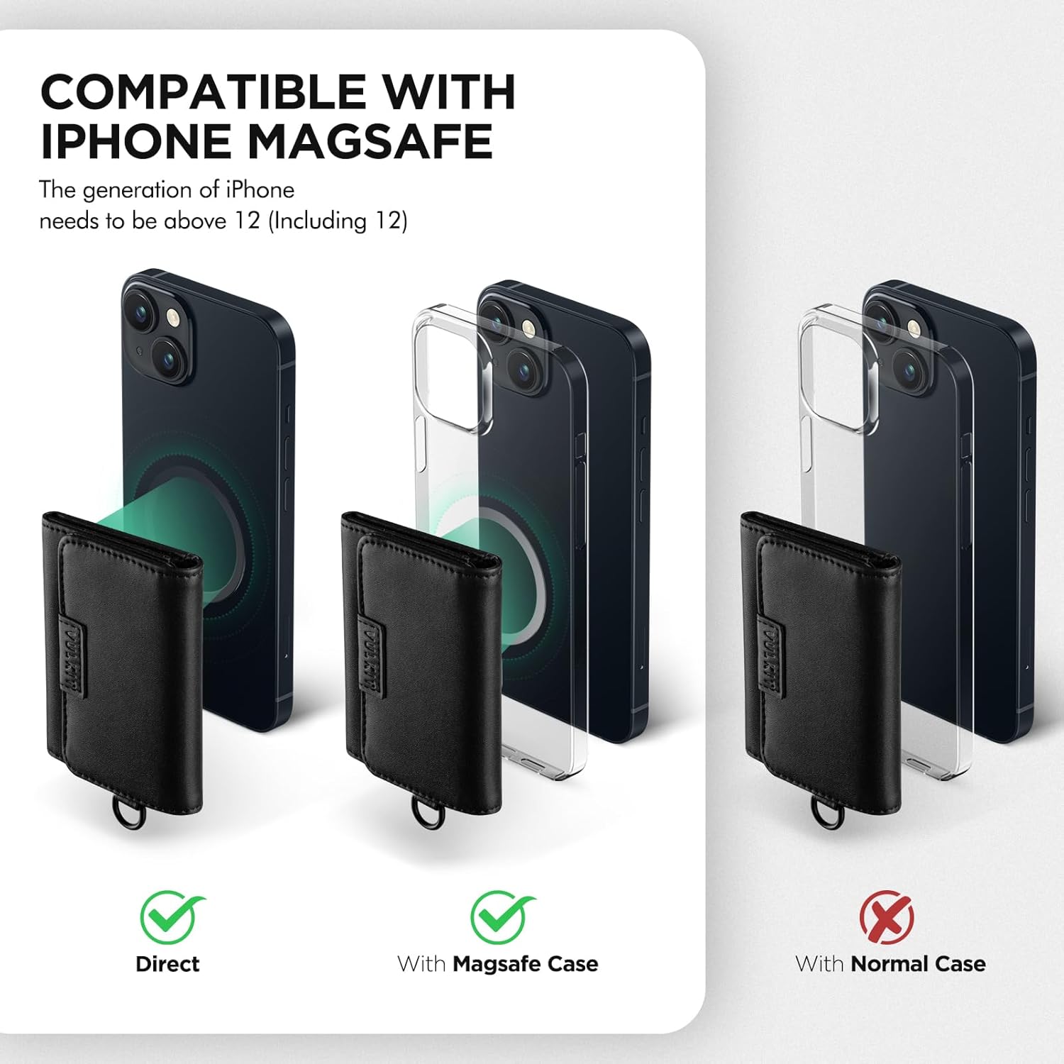 Thumbnail 3 de VULKIT Magnetic Card Case for Max. 8 Cards – Leather Phone Wallet for iPhone 12–17 Series (Black)