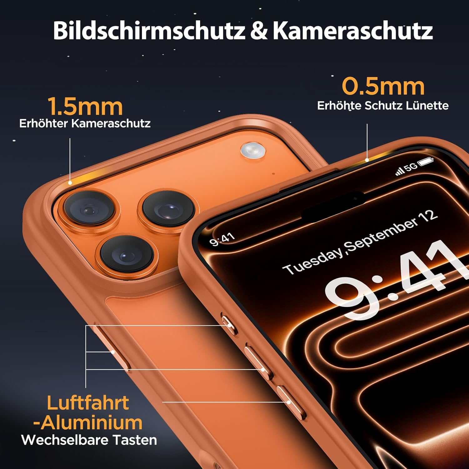 Thumbnail 5 de Miracase Hülle für iPhone 17 Pro 6,3" mit MagSafe – stoßfest, kratzfest & samtige Haptik (matt leuchtendes Orange)