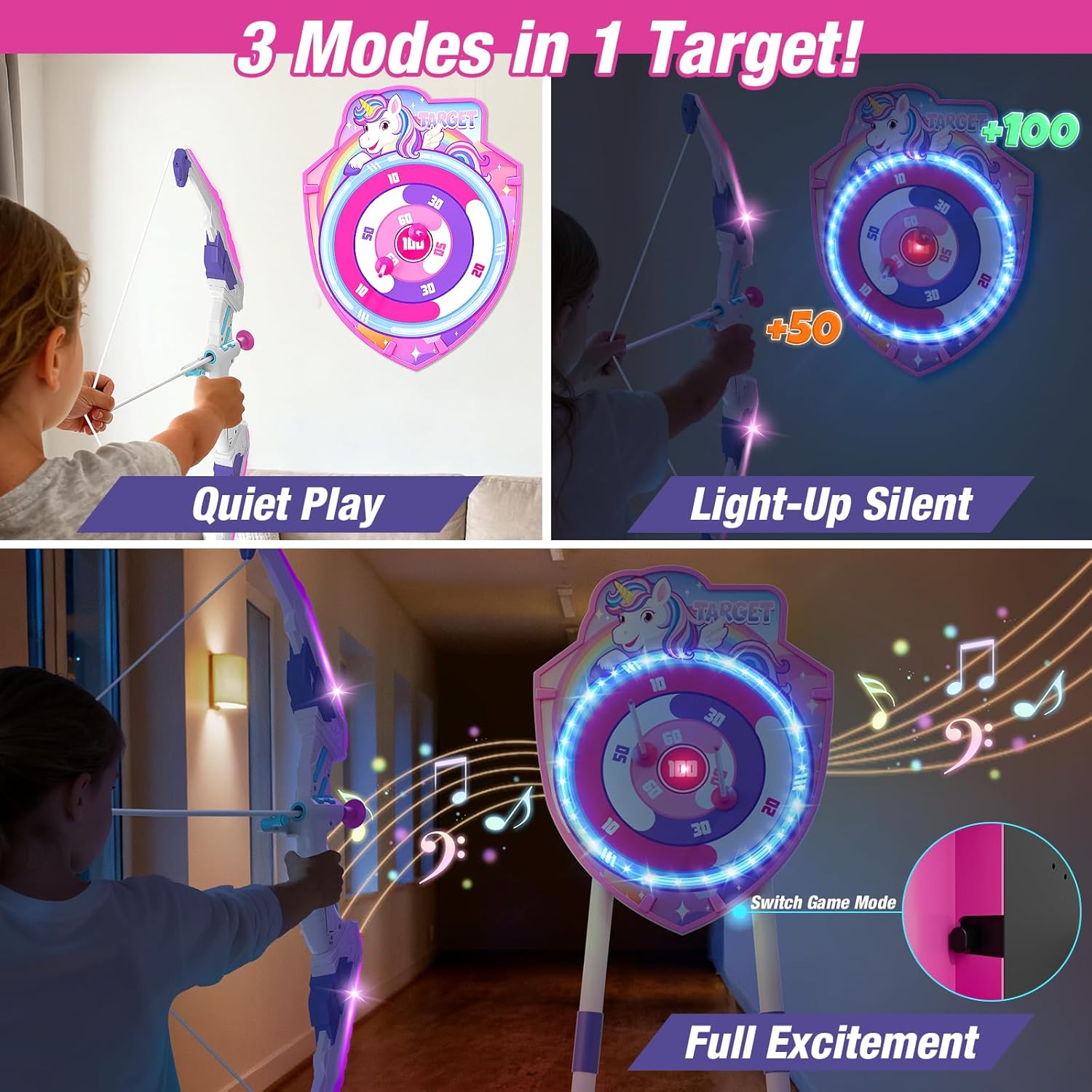 Thumbnail 2 de HYES 2 Pack Kids Bow and Arrow with LED Unicorn Archery Set
