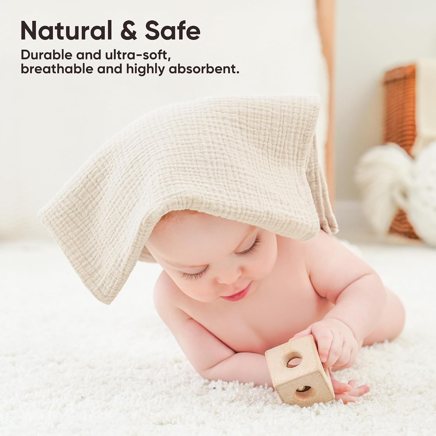 Thumbnail 3 de bearmoss Muslin Squares Cotton Baby Burp Cloths & Washcloths 60x60cm (4 Pack) – Sunshine