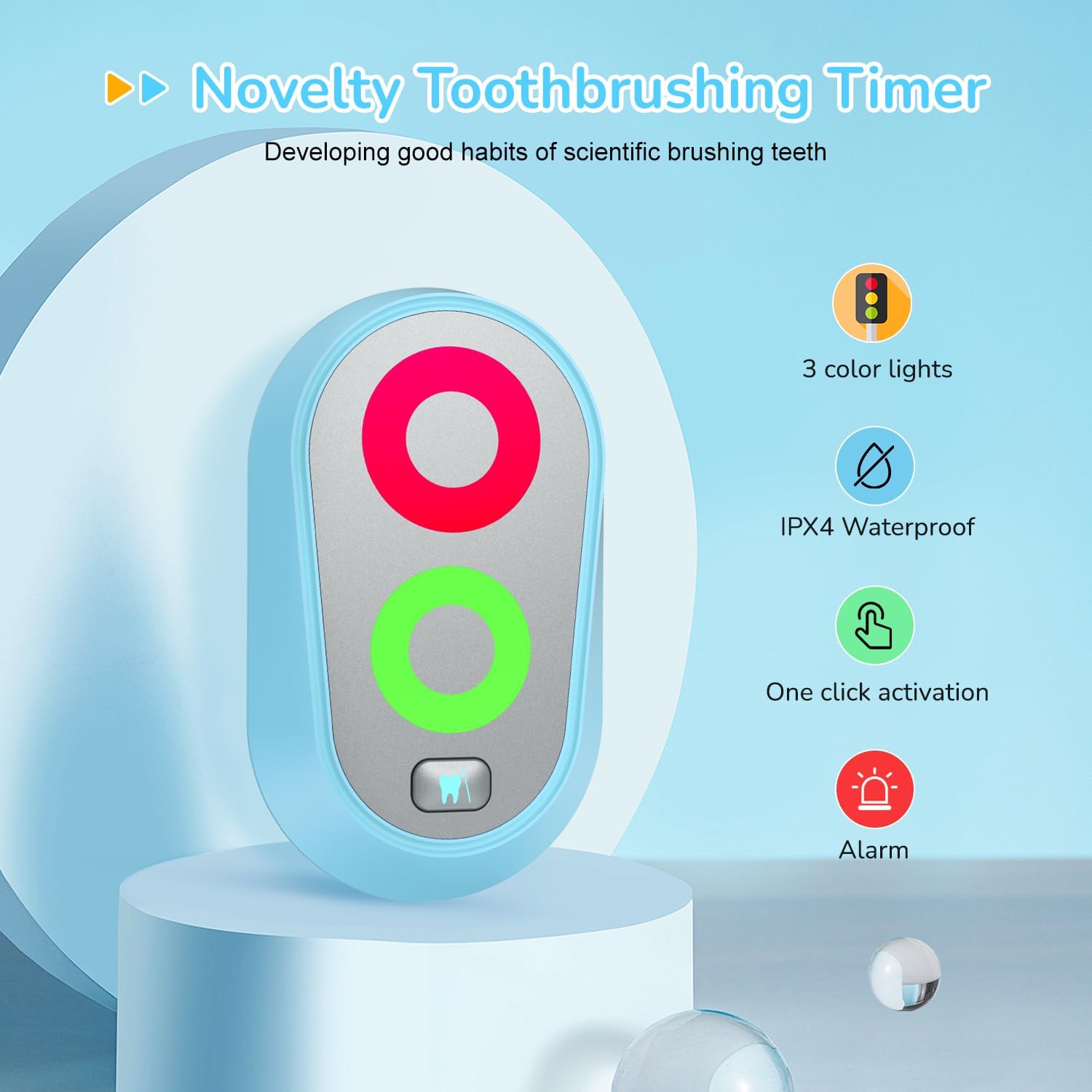 Detalle 2 de Zähneputzen Timer für Kinder (2–3 Minuten) mit Farblichtern, magnetisch & wasserdicht – Blau