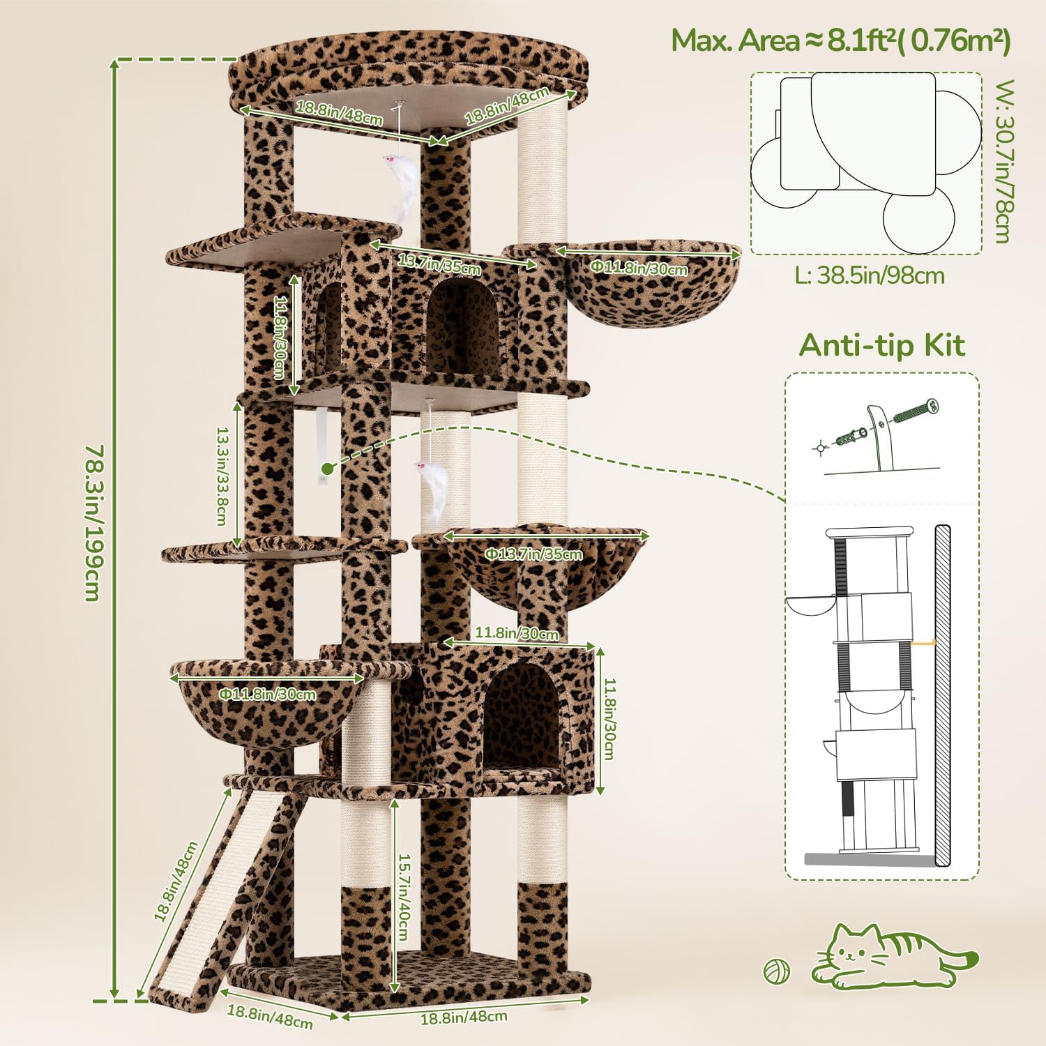 Detalle 2 de Globlazer S78G 78.35-Inch Cat Tree for Multiple Cats, 7 Levels and Sisal Scratching Posts