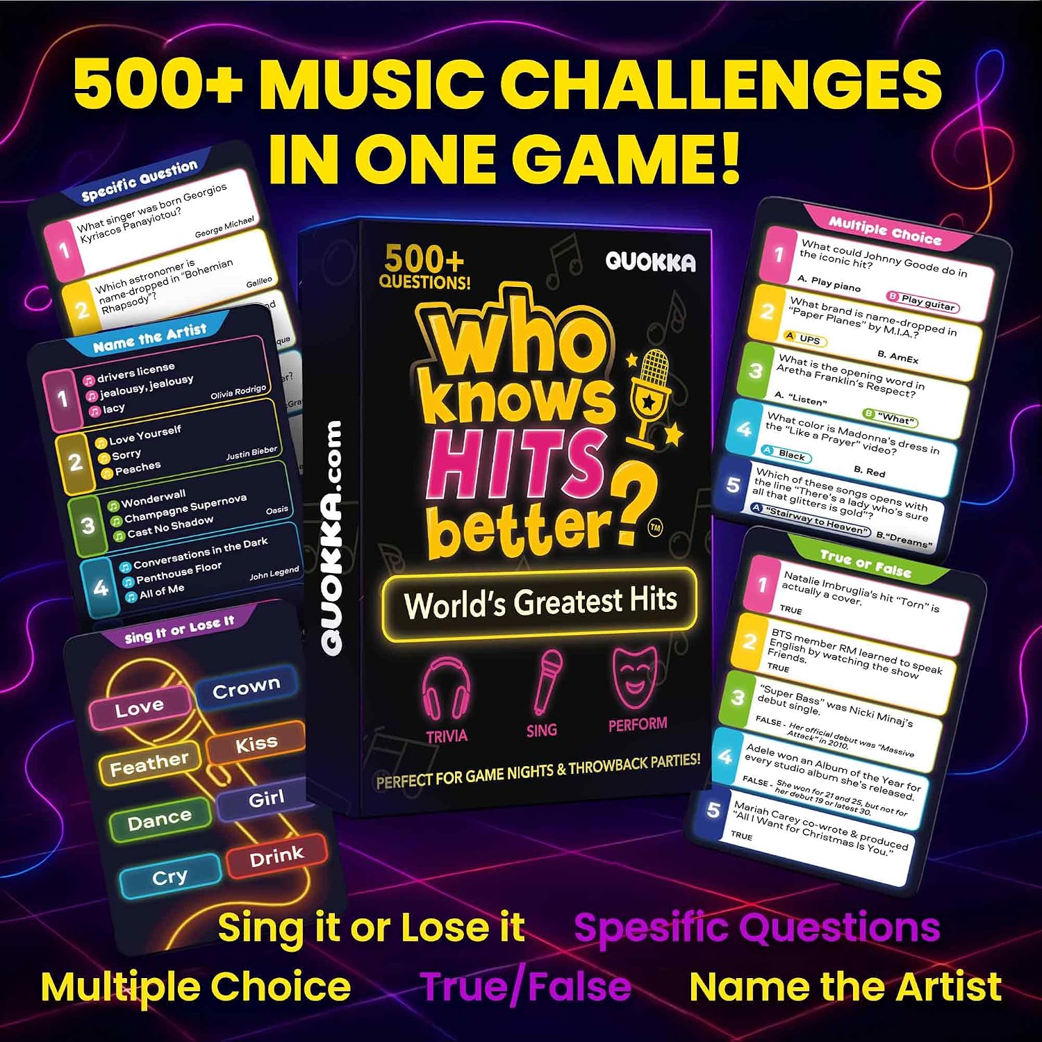 Detalle de Music Trivia Card Game with 500+ Questions