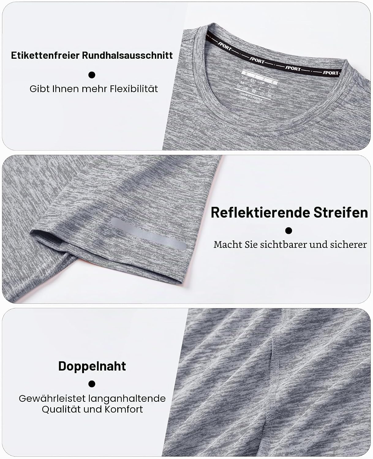 Detalle de MAGCOMSEN Herren Sportshirts Kurzarm – schnelltrocknend, atmungsaktiv und reflektierend