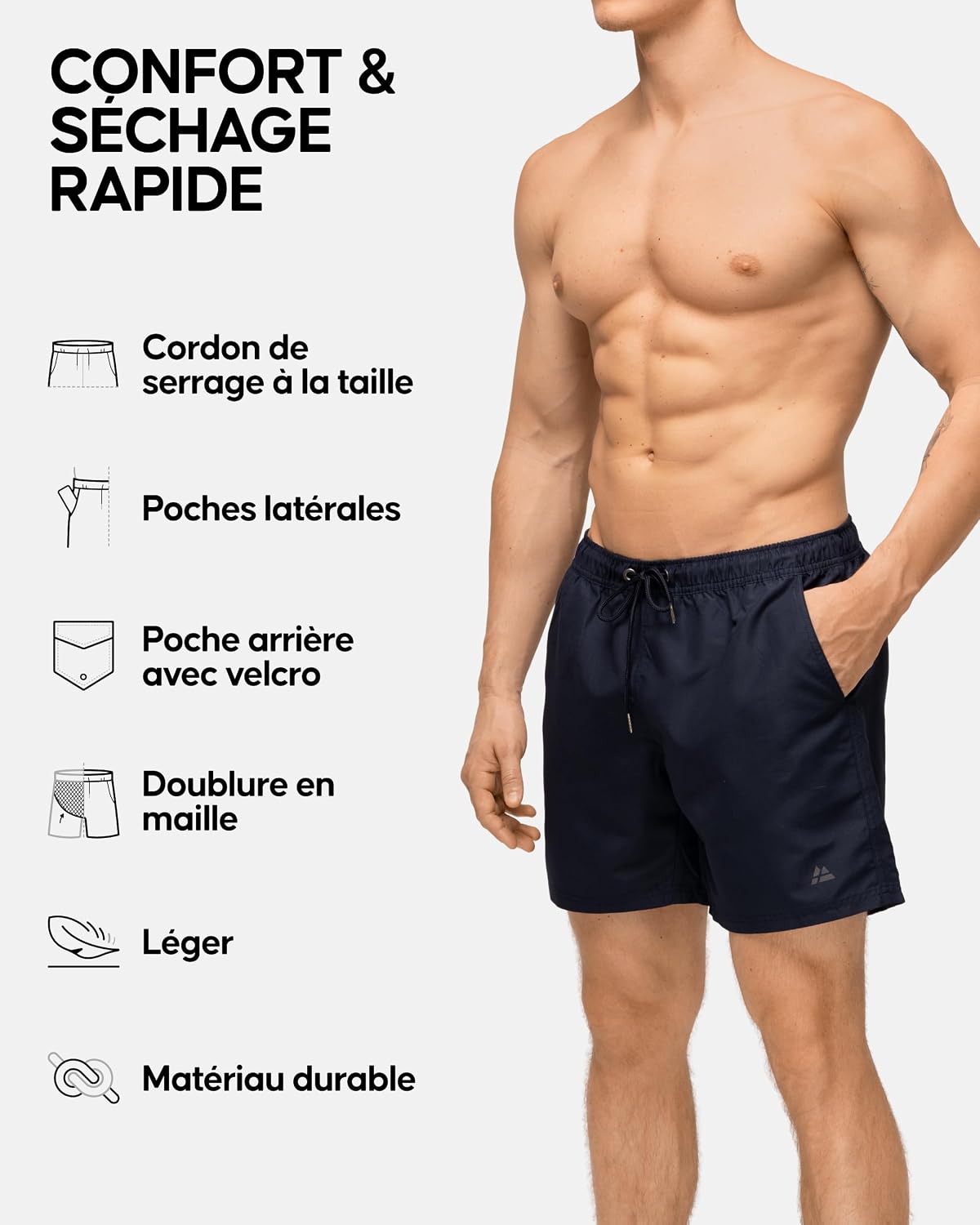 Detalle de Short de bain homme Danish Endurance léger et confortable, séchage rapide avec doublure en mesh