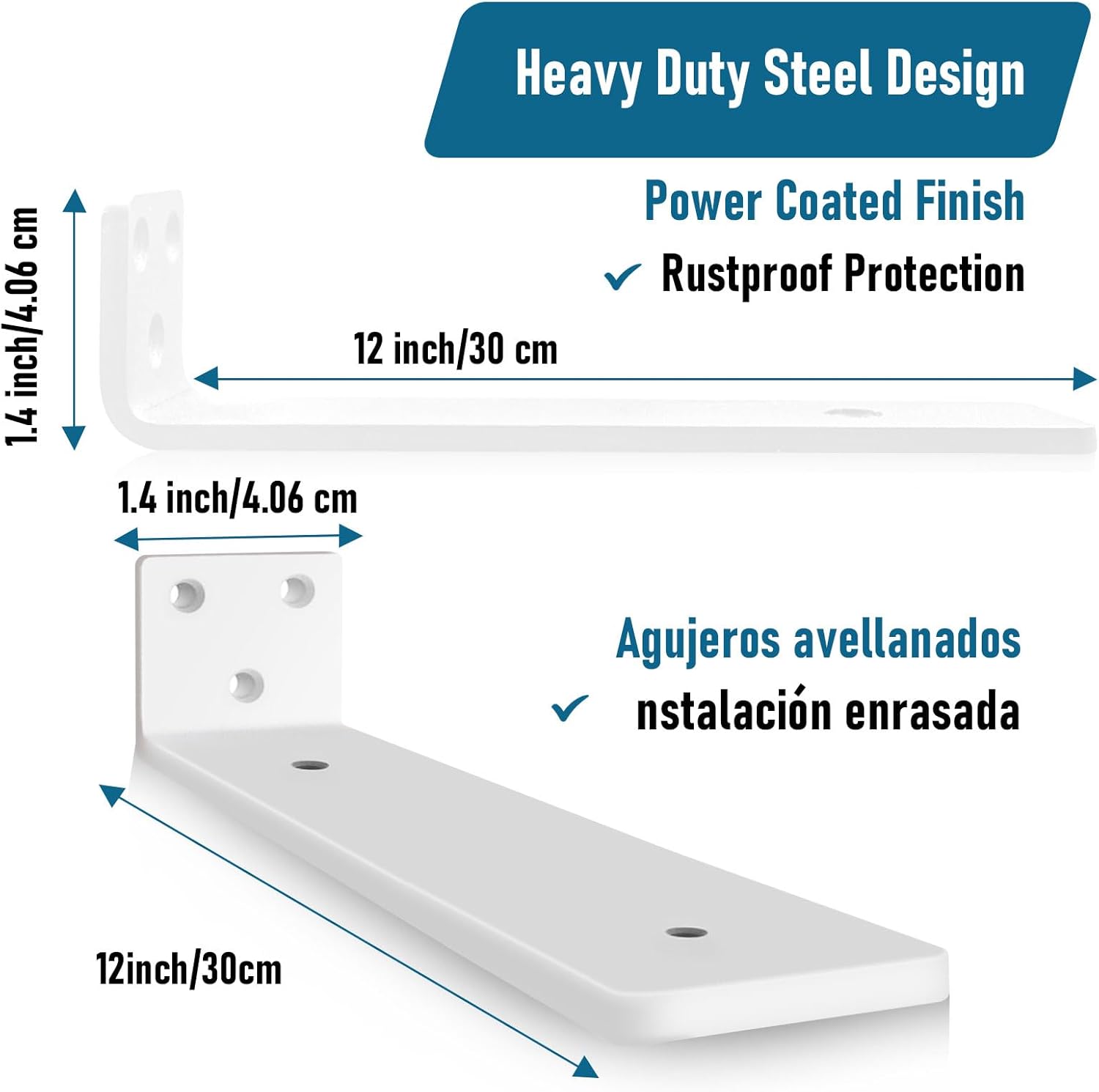 Thumbnail 1 de Heavy Duty Floating Shelf Brackets 4 inch (8 Pack) – Solid Steel L-Shaped Wall Supports, White