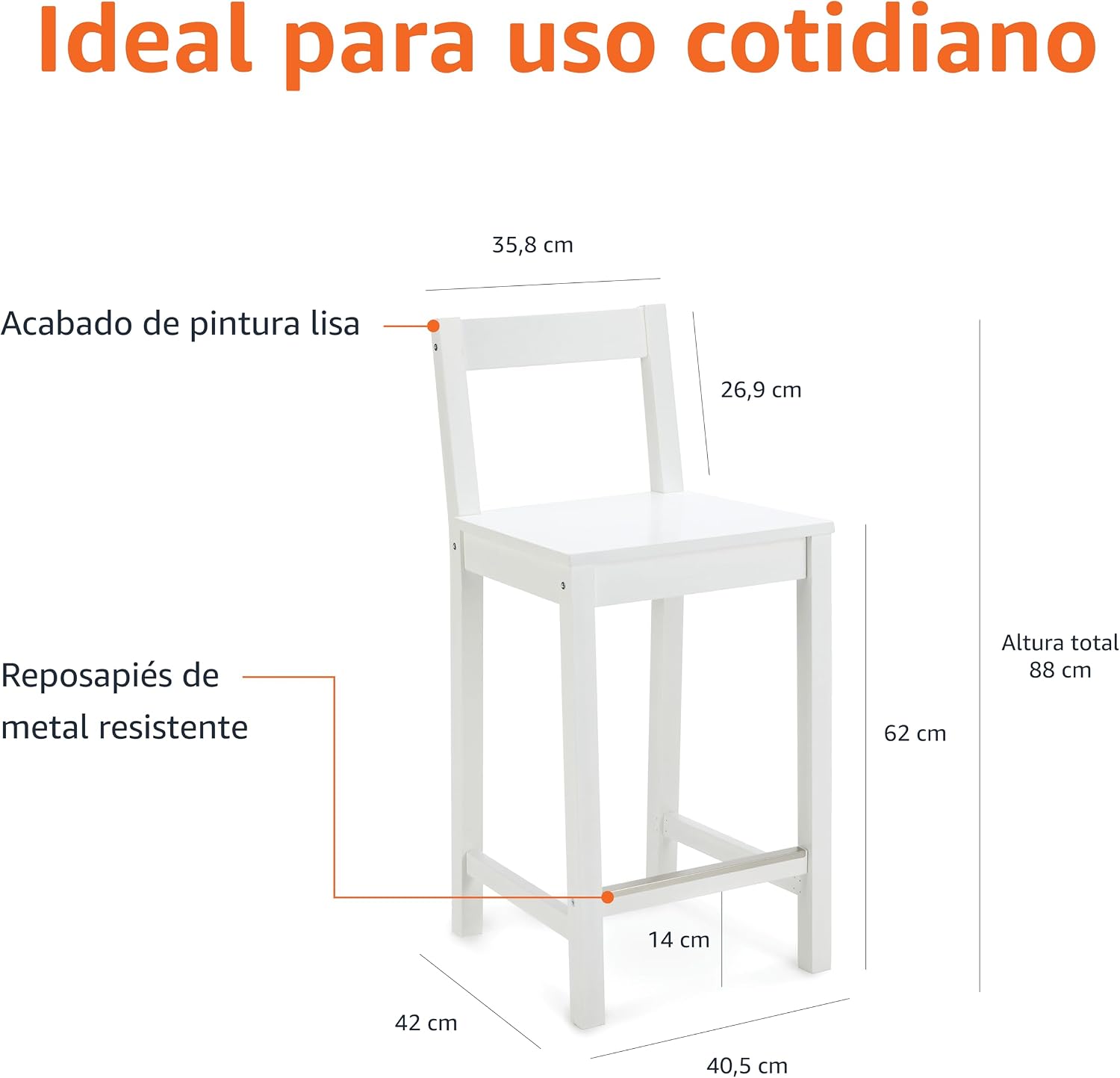 Detalle 2 de Amazon Basics Taburetes de cocina de madera maciza blancas