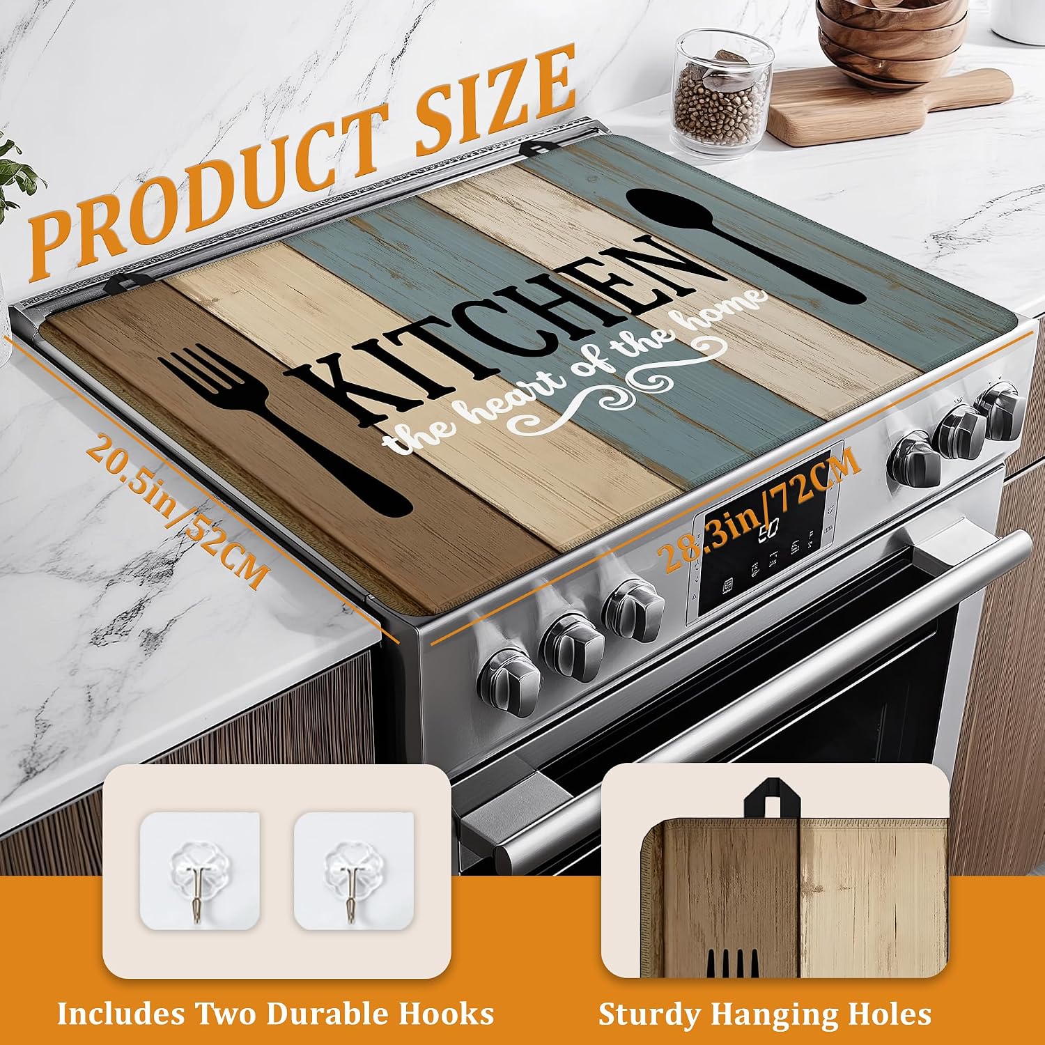 Detalle 2 de YIKTI Electric Stove Top Cover, Rustic Wood Pattern, 28 x 20 Inch